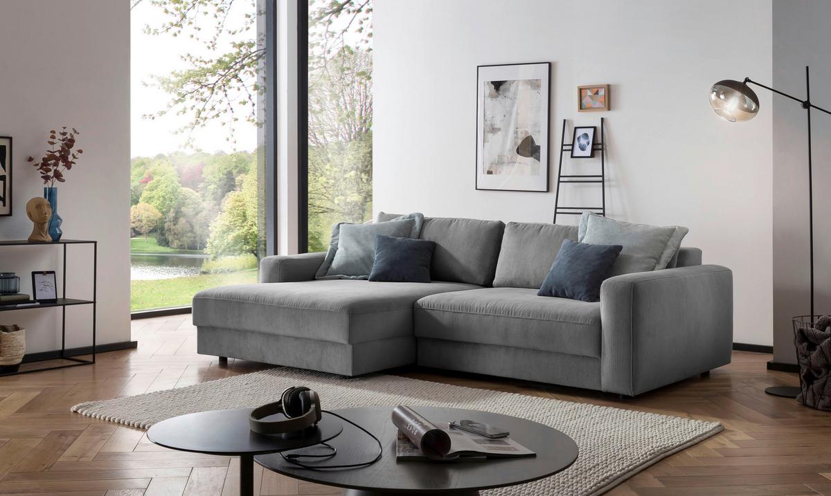 Ecksofa Bourbon - Dunkelgrau/Schwarz, MODERN, Textil (176/250cm) - Trendmanufaktur