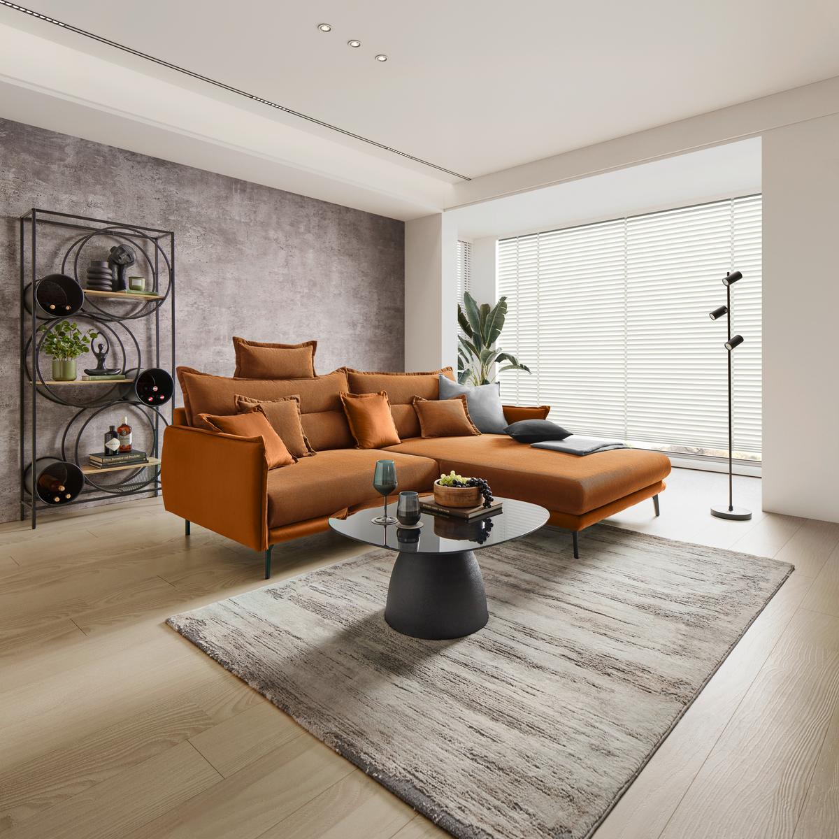 Rohová sedačka NUOVO, oboustranná, oranžová - oranžová/černá, Moderní, kov/textil (245/190cm) - Mömax