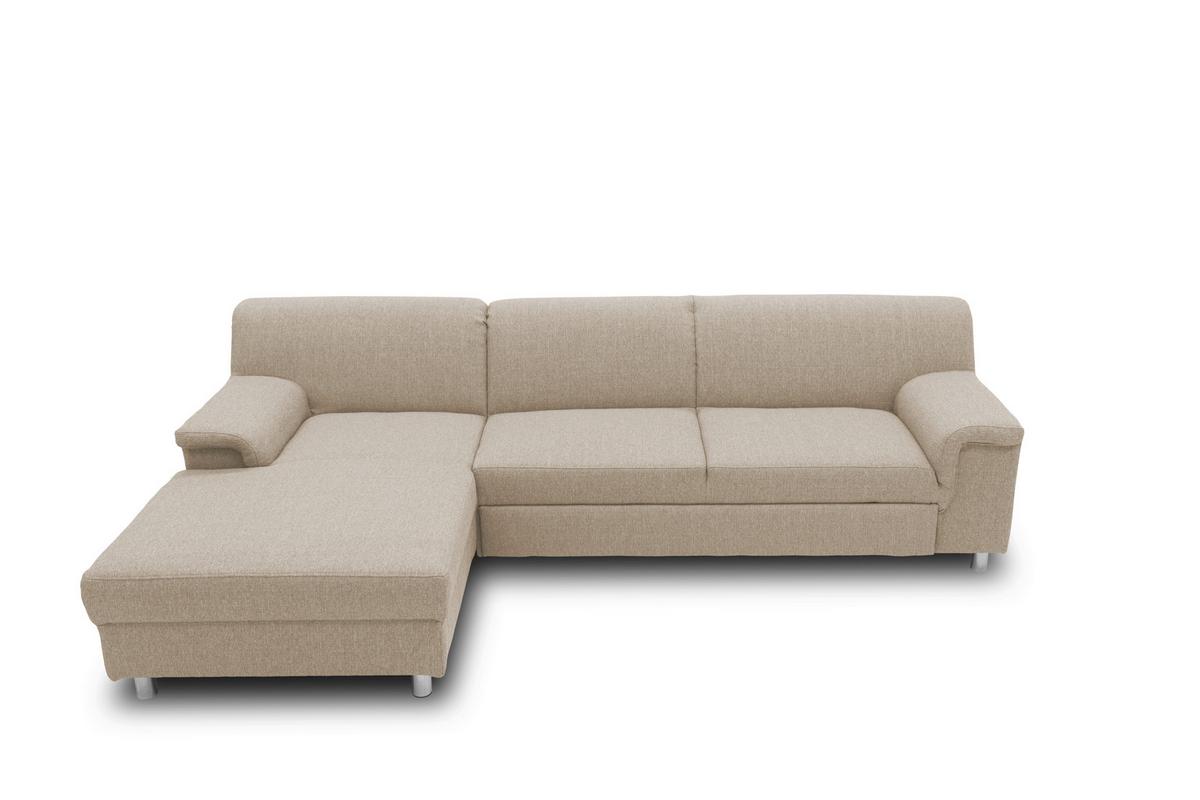 Ecksofa Jamie Rücken Echt Beige Webstoff - Chromfarben/Beige, KONVENTIONELL, Textil (150/251cm) - MID.YOU