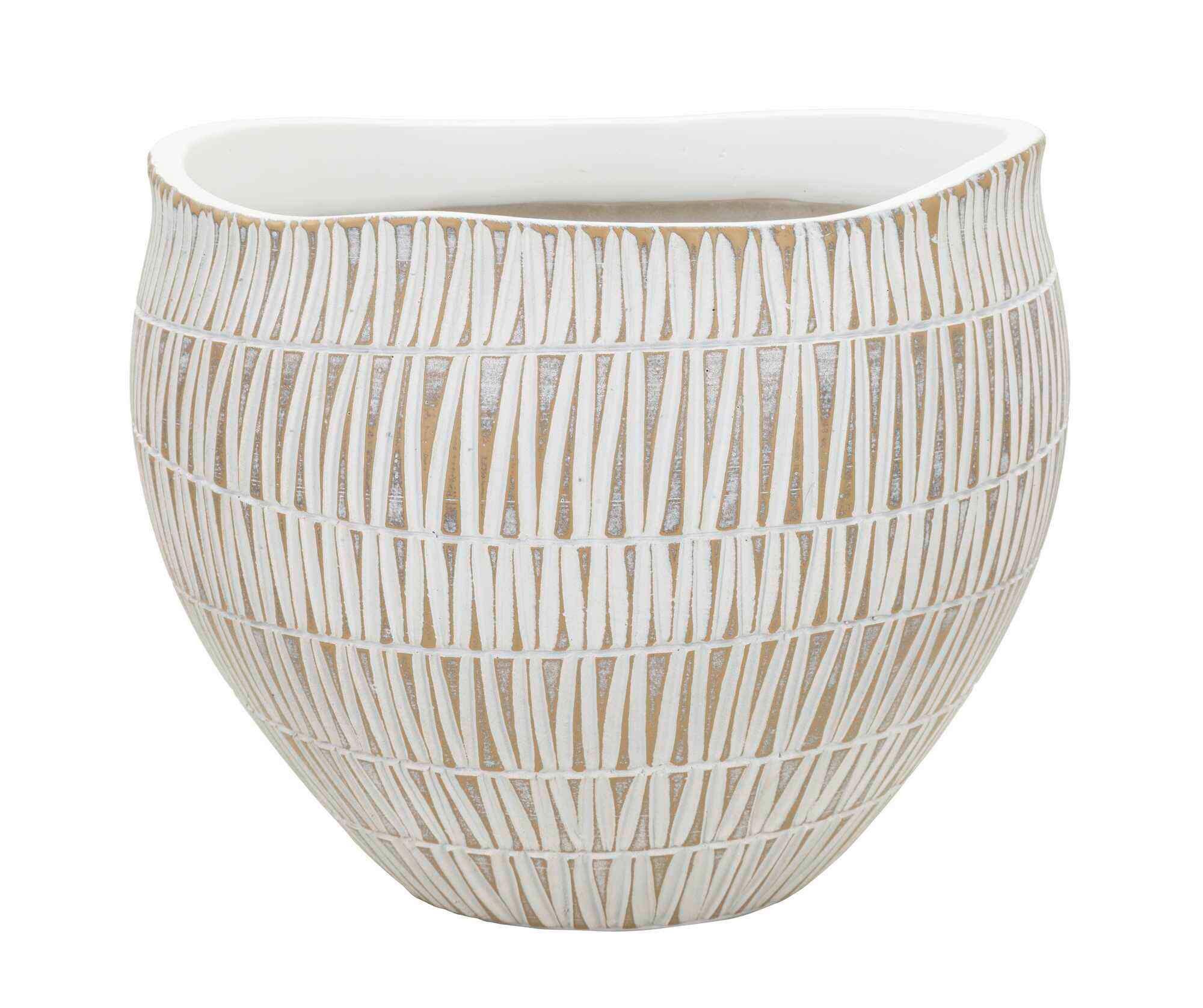 Vase Cachepot Stiky Weiß, Goldfarben B: 26 cm