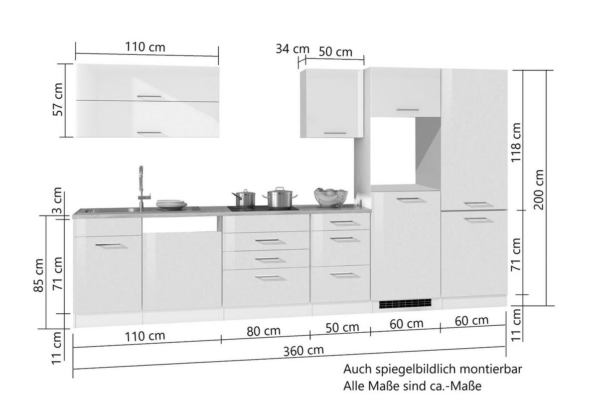 Küchenleerblock Mailand Graphitfarben B: 360cm - Graphitfarben/Sonoma Eiche, MODERN, Holzwerkstoff (360cm) - Held