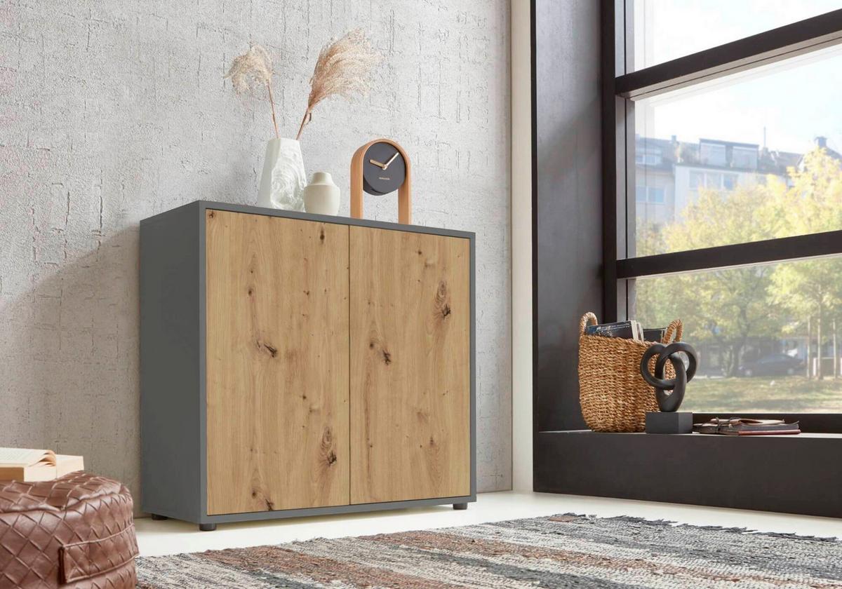 Sideboard Mailand Anthr./eiche Dekor B: 263,5cm - Anthrazit/Schwarz, MODERN, Holzwerkstoff (263,5/73/33cm) - MID.YOU