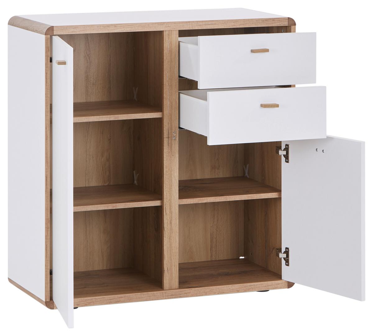 Kommode B: 86 Cm Ronda Weiß/eiche Dekor - Eichefarben/Weiß, MODERN, Holzwerkstoff (86/91/39cm)
