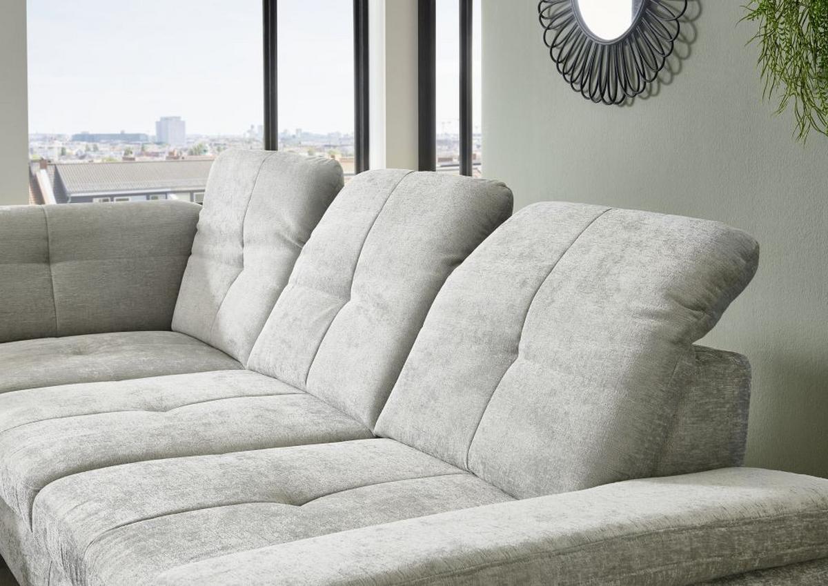 Sedačka SORENA L, ľavá, sv.sivá ženilka, s funkciami - čierna/svetlosivá, Modern, kov/textil (255/311cm) - Premium Living