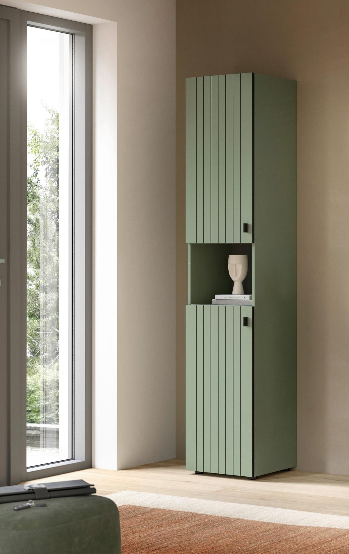 Garderobenschrank Station Graugrün B: 40cm - Schwarz/Graugrün, Design, Holzwerkstoff (40/192/37cm) - MID.YOU