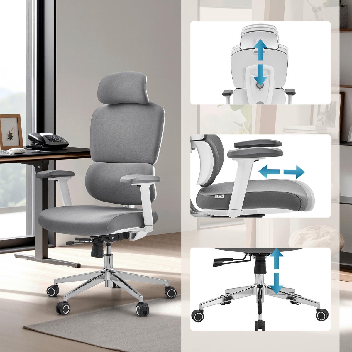 DREHSTUHL Ergomy Grau B: 68cm - Silberfarben/Weiß, MODERN, Kunststoff/Textil (68/132/67cm) - MID.YOU
