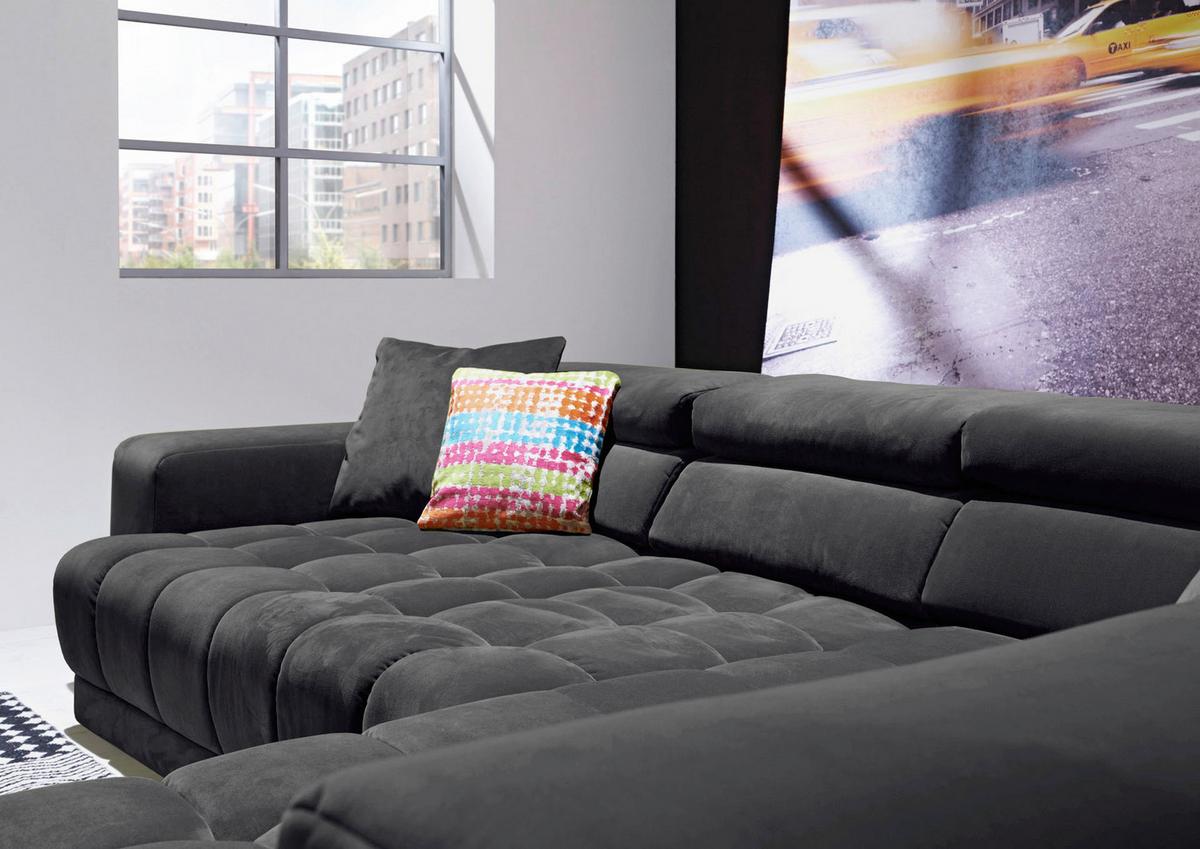 Sedacia súprava IBA, pravá, antracitová, bez funkcií - antracitová/chrómová, Lifestyle, textil (323/73/222cm) - Premium Living