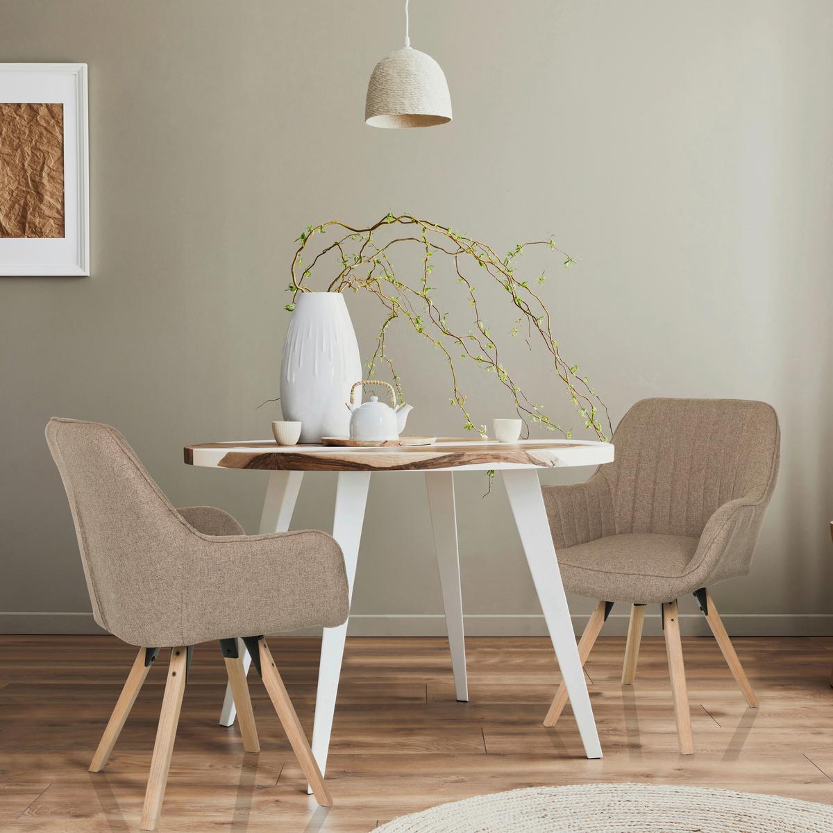 Armlehnstuhl Scandi Ted Beige B: 56 cm - Beige/Buchefarben, MODERN, Holz/Textil (56/84/62cm) - MID.YOU