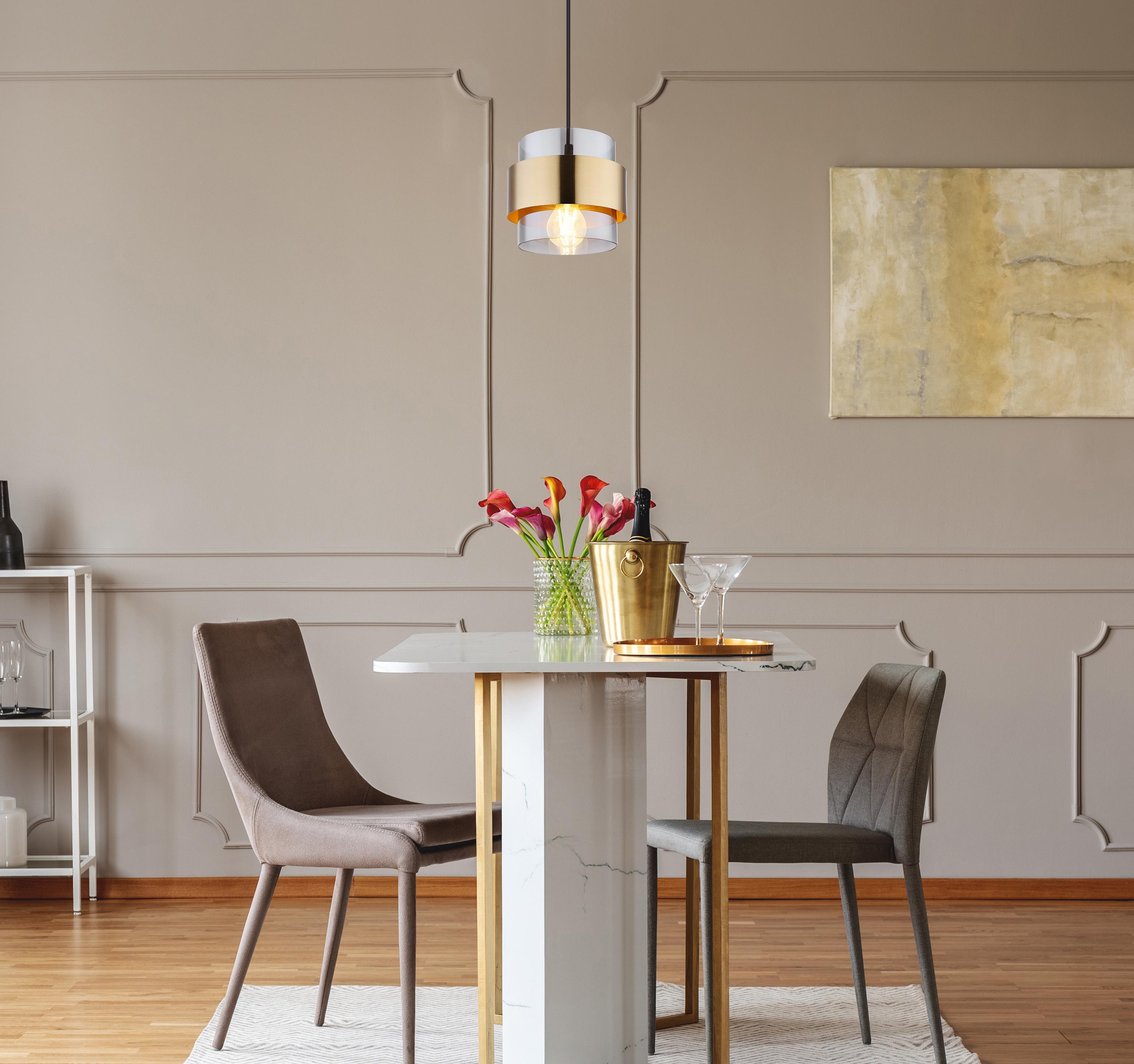 Hängeleuchte H: 120 cm 1-Flammig - Klar/Messingfarben, Design, Glas/Metall (18/120cm) - Globo
