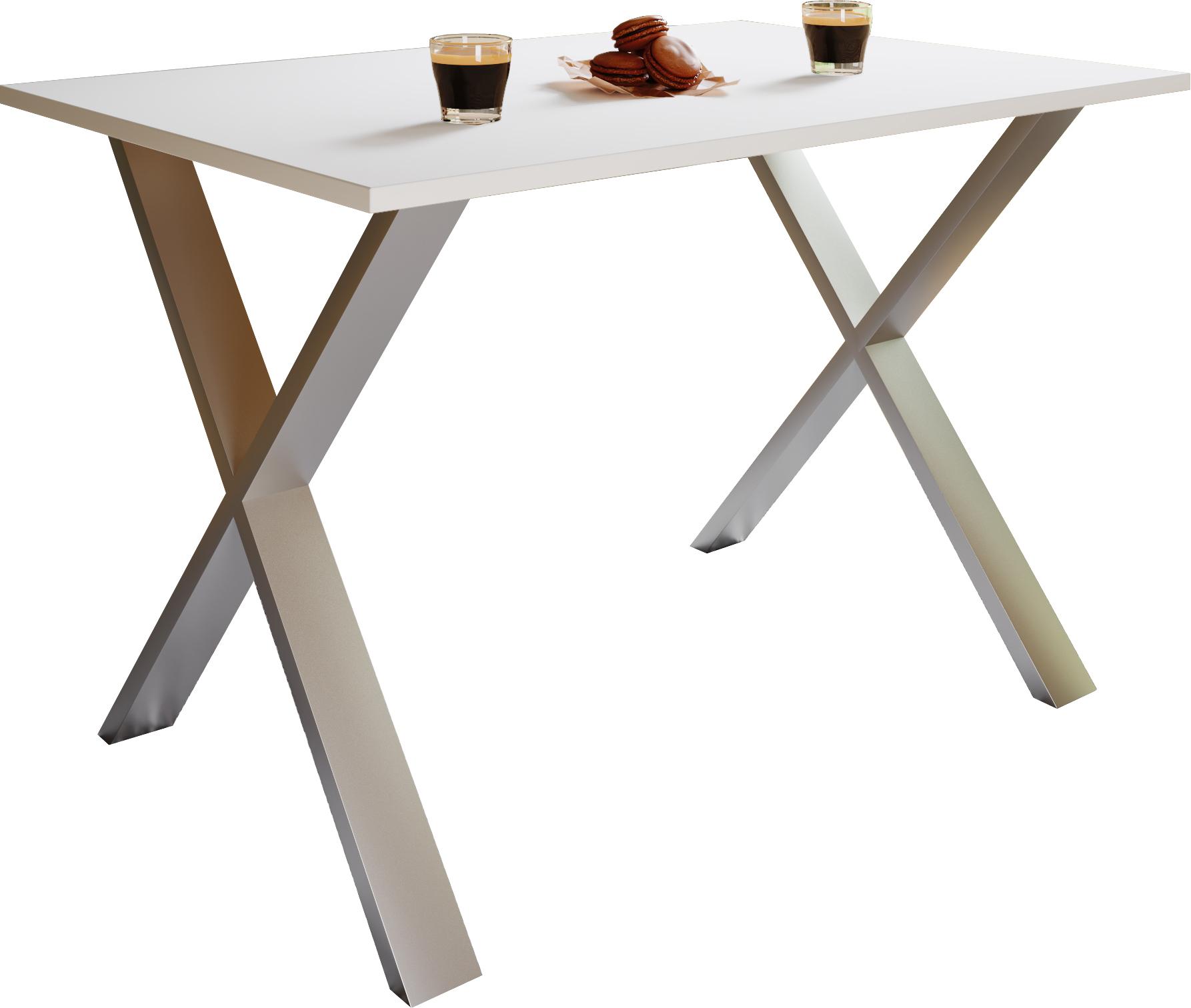 Jedálenský stôl XONA, biely, 140/50/76 CM - biela/strieborná, Basics, kov/kompozitné drevo (140/50/76cm) - MID.YOU