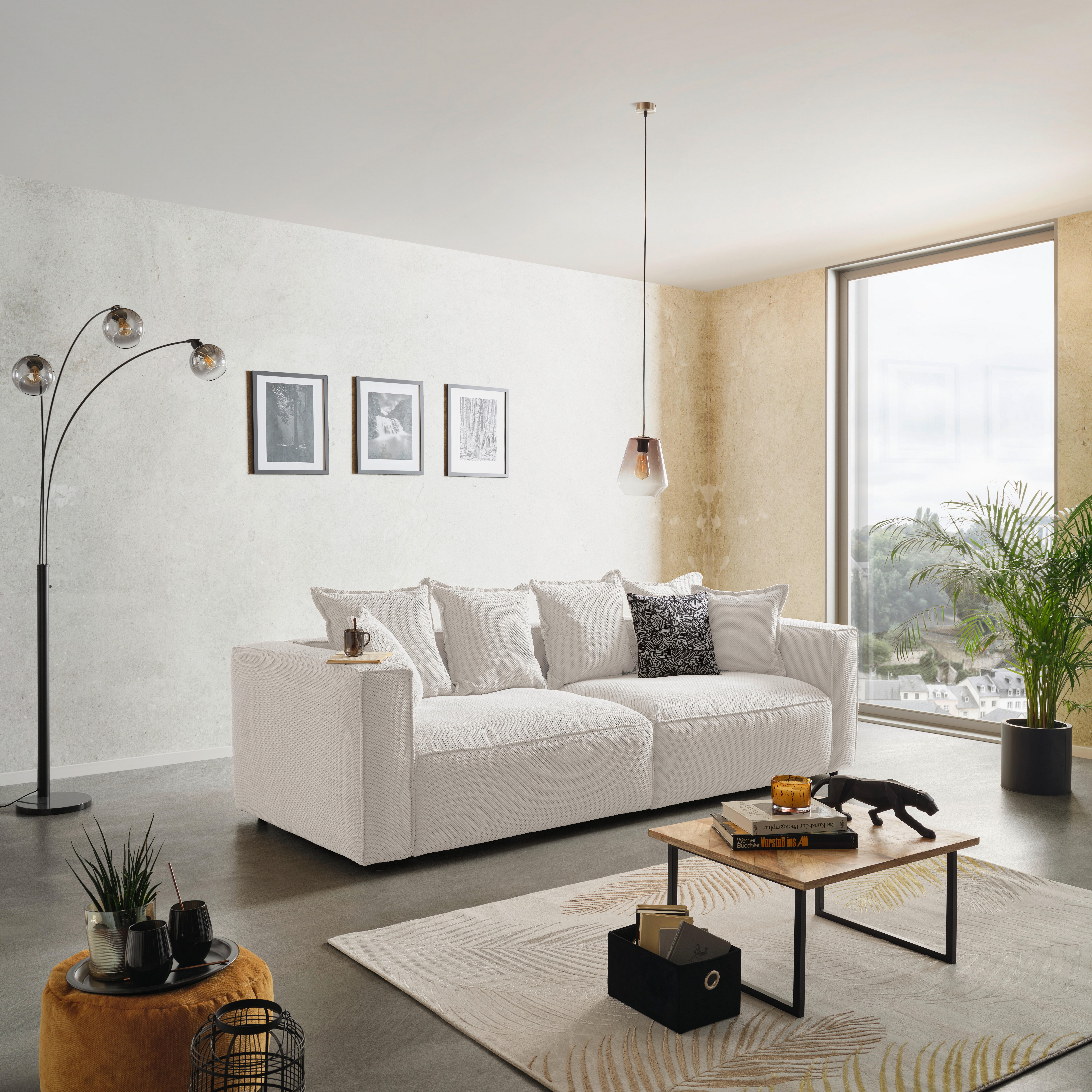 Bigsofa Cowboy - Creme/Schwarz, MODERN, Textil (280/72/109cm)
