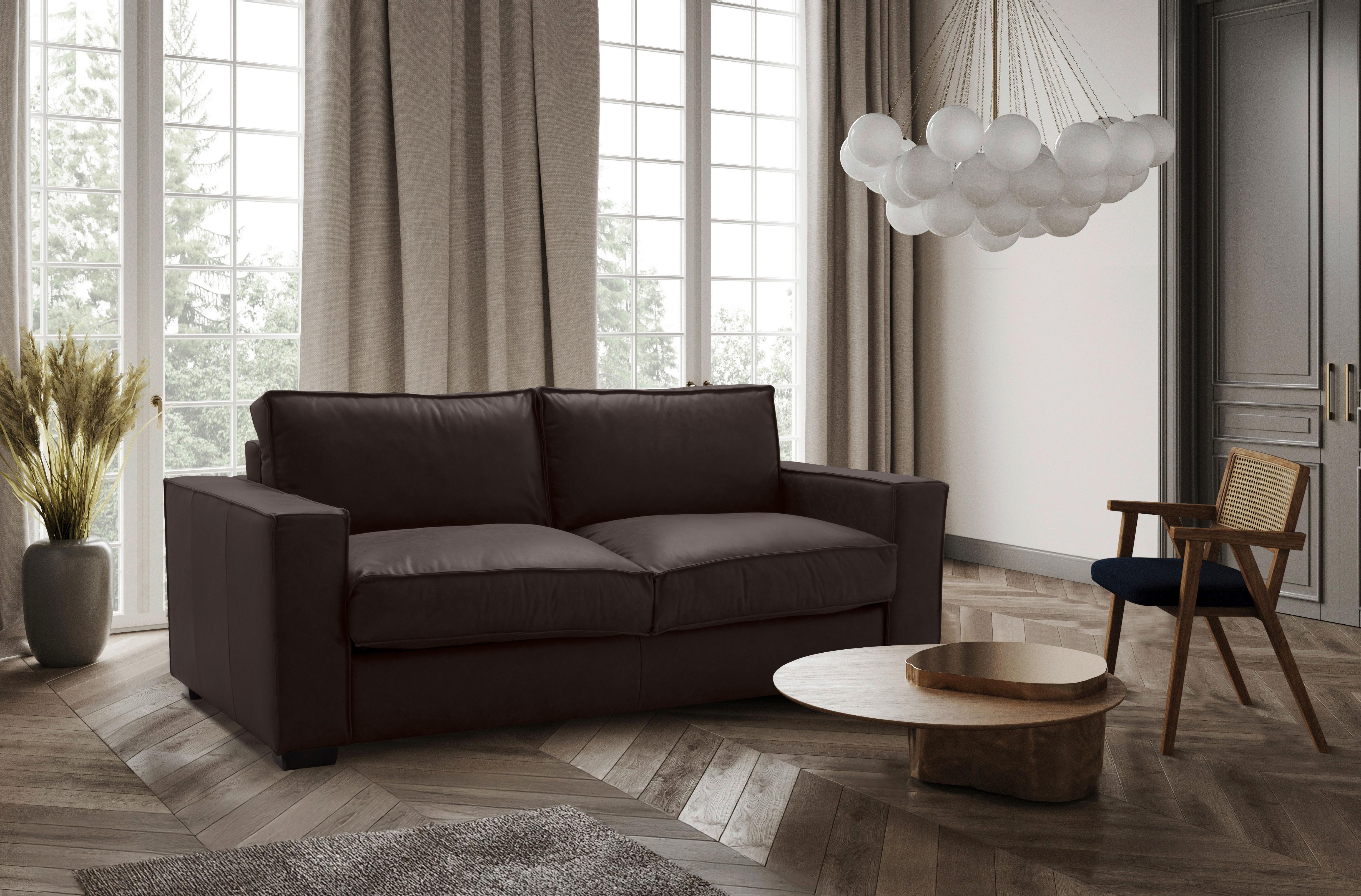 Schlafsofa Texas Dunkelbraun Anilinleder, B: 203 Cm - Dunkelbraun, Design, Leder (203/85/99cm) - MID.YOU