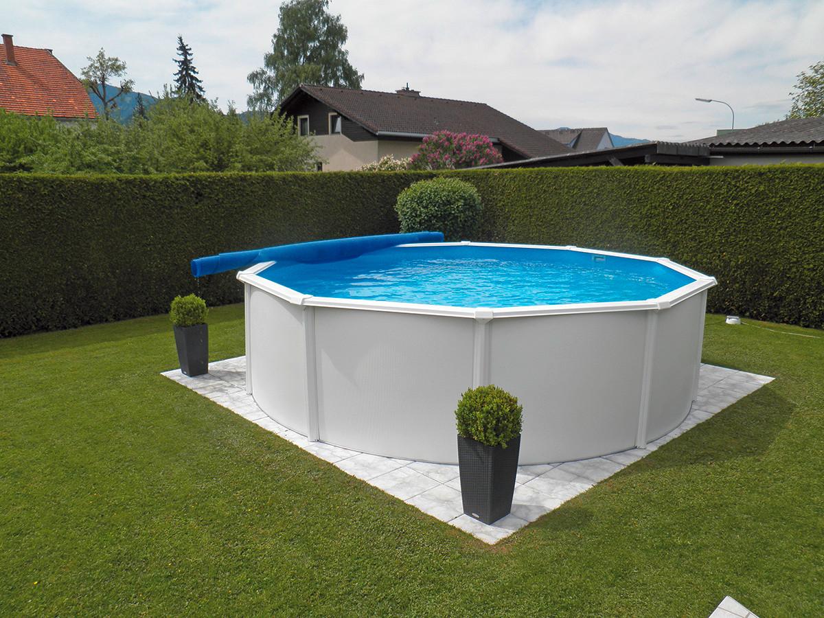 Stahlwandpool Rund Set Steely De Luxe mit Pumpe Ø 550 cm - Weiß, MODERN, Metall (550/120cm)