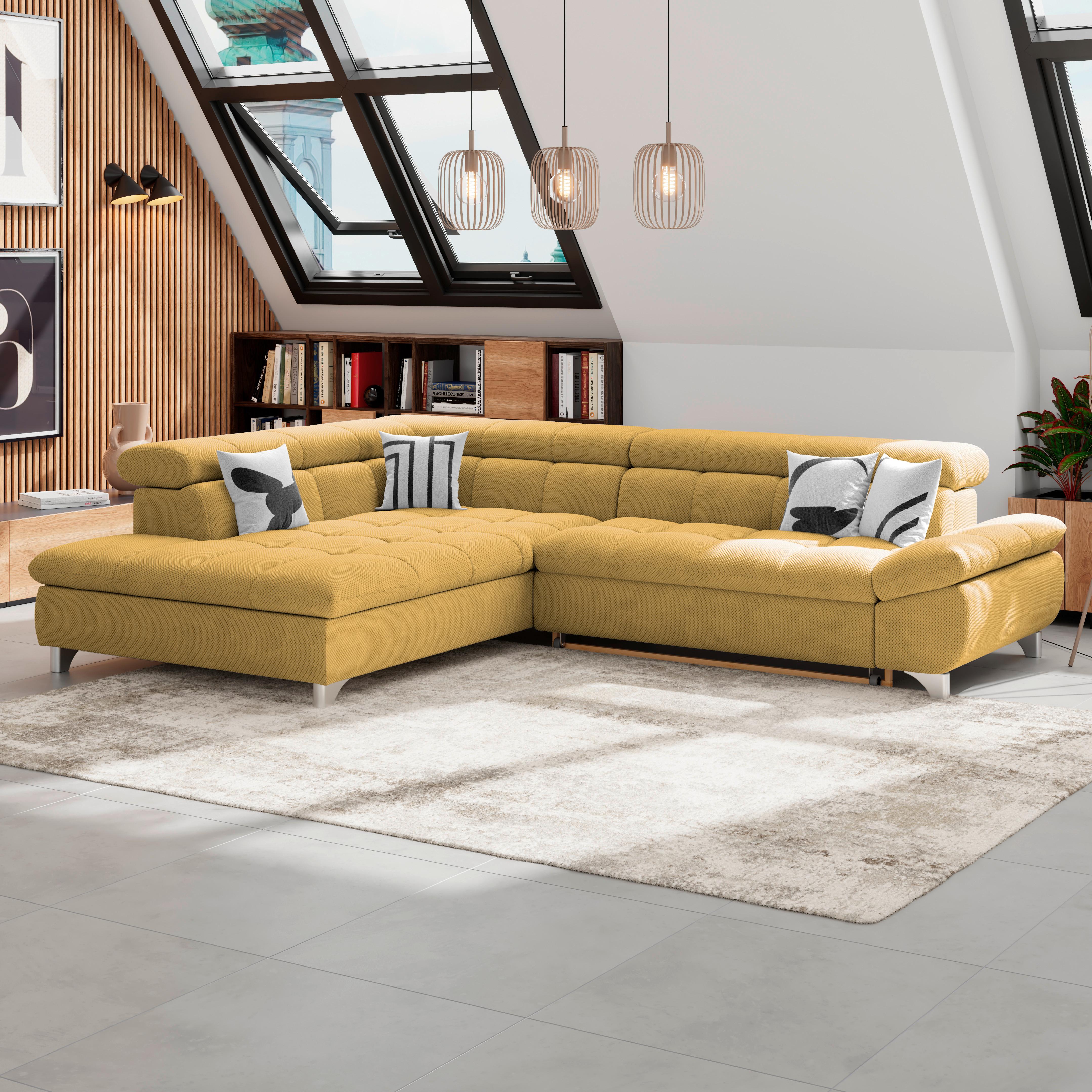 Ecksofa Gemini Senfgelb, B: 234cm - Chromfarben/Senfgelb, KONVENTIONELL, Textil (234/312cm)