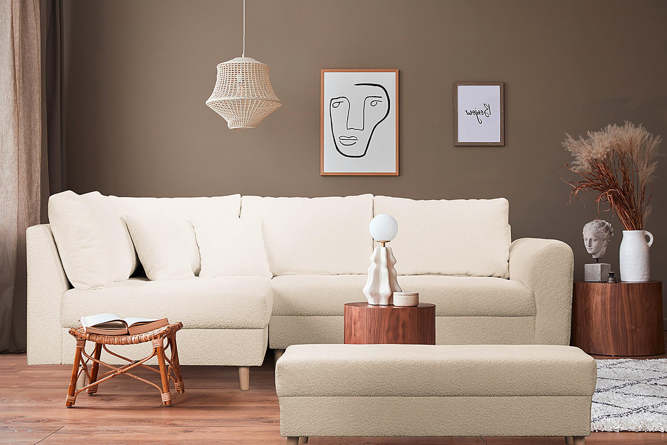 Ecksofa Ariella Weiß S: 161x231 cm - Naturfarben/Weiß, Design, Textil (161/231cm) - Livetastic