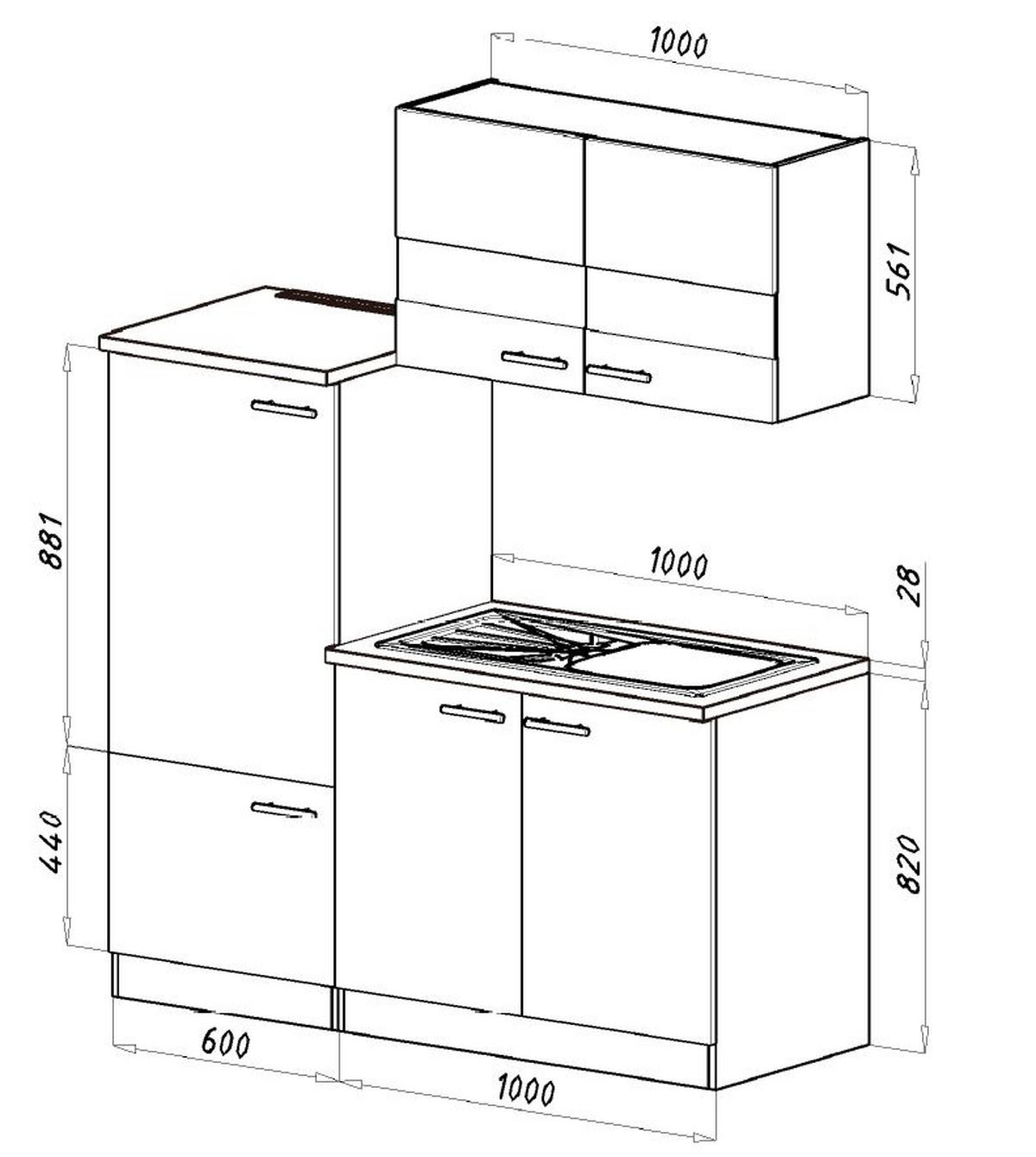 Miniküche M. Kühlschrank + Kochfeld 160 Cm Grau/eiche - Edelstahlfarben/Eichefarben, Basics, Holzwerkstoff/Metall (160cm) - Respekta