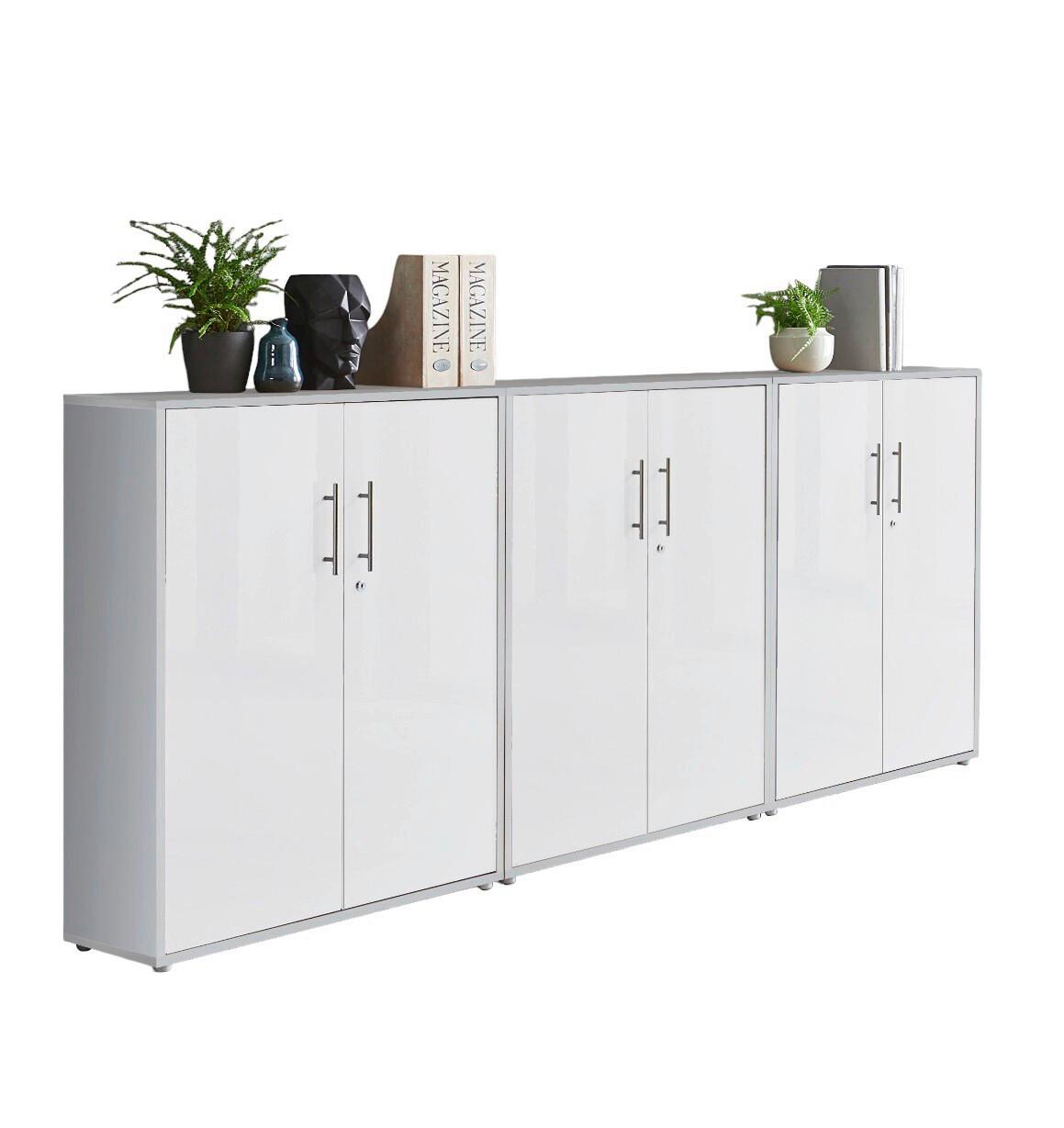 Aktenschrank Office Edition Grau/weiß, B: 253,2 Cm - Weiß/Grau, MODERN, Holzwerkstoff (253,2/113,6/33cm) - MID.YOU