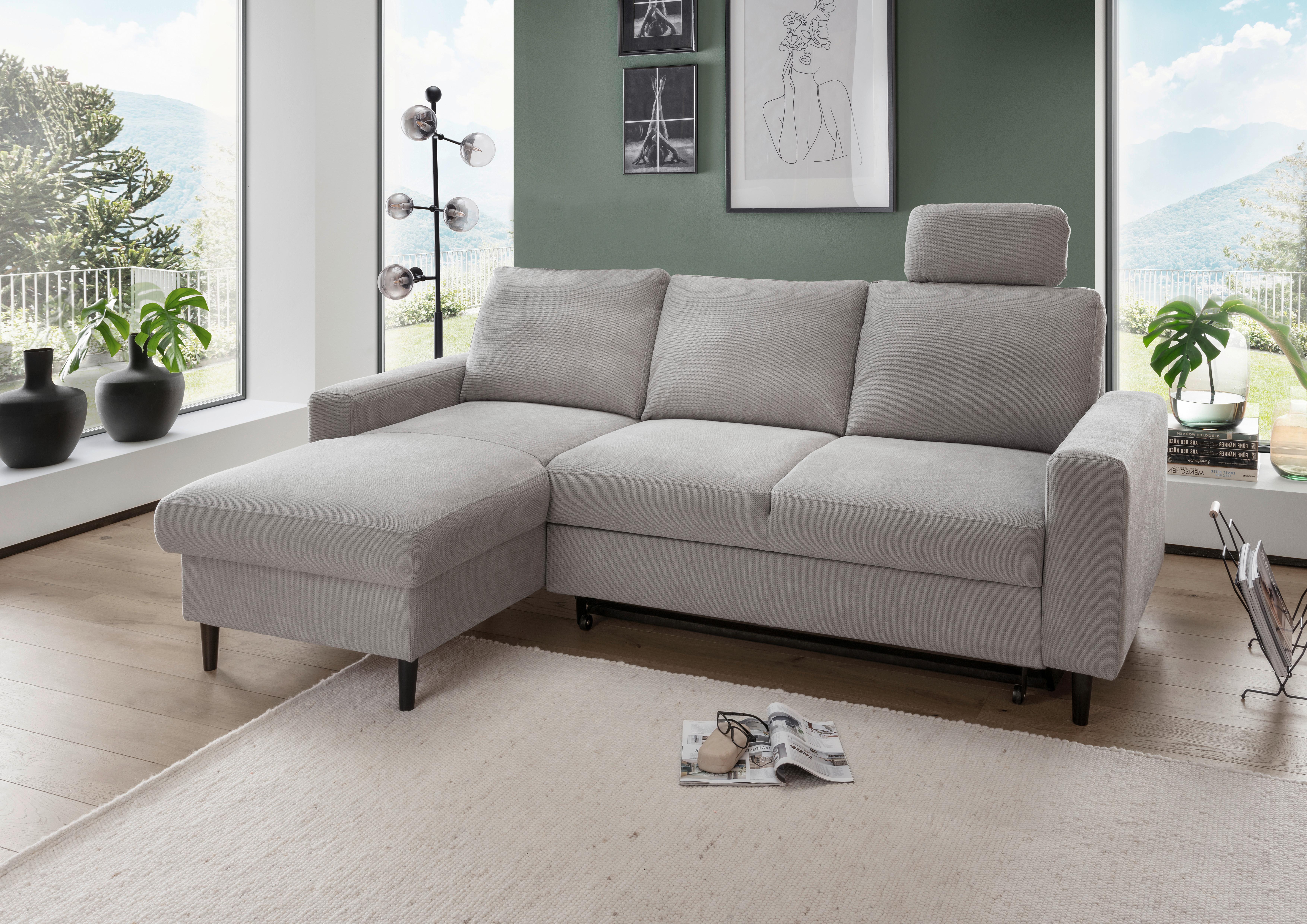 Eckschlafsofa Passione Grau S: 147x234 cm - Schwarz/Grau, MODERN, Textil (147/234cm) - Livetastic
