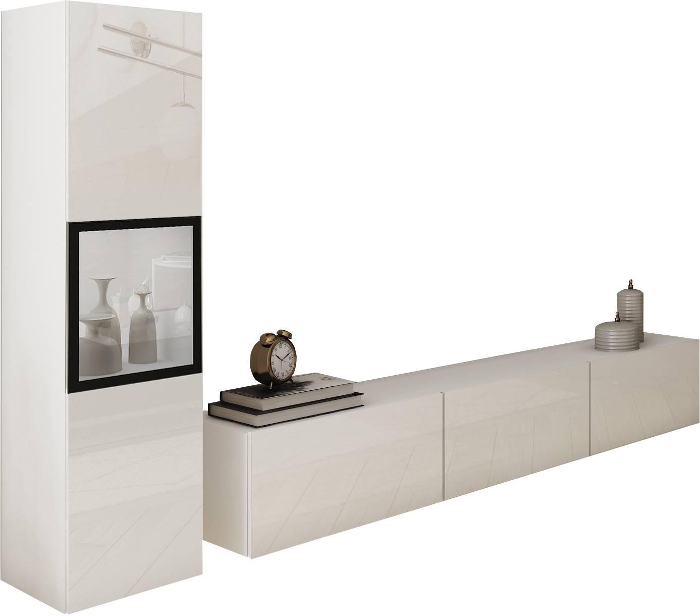 Wohnwand Berlin I Weiß B: 210 Cm - Weiß Hochglanz/Weiß, Design, Glas/Holzwerkstoff (210/130/32,5cm) - MID.YOU