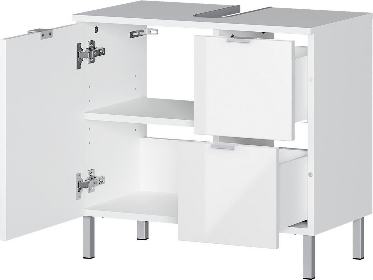 Waschbeckenunterschrank Mauresa B: 60 cm Weiß - Chromfarben/Weiß, KONVENTIONELL, Holzwerkstoff (60/56/34cm) - Germania