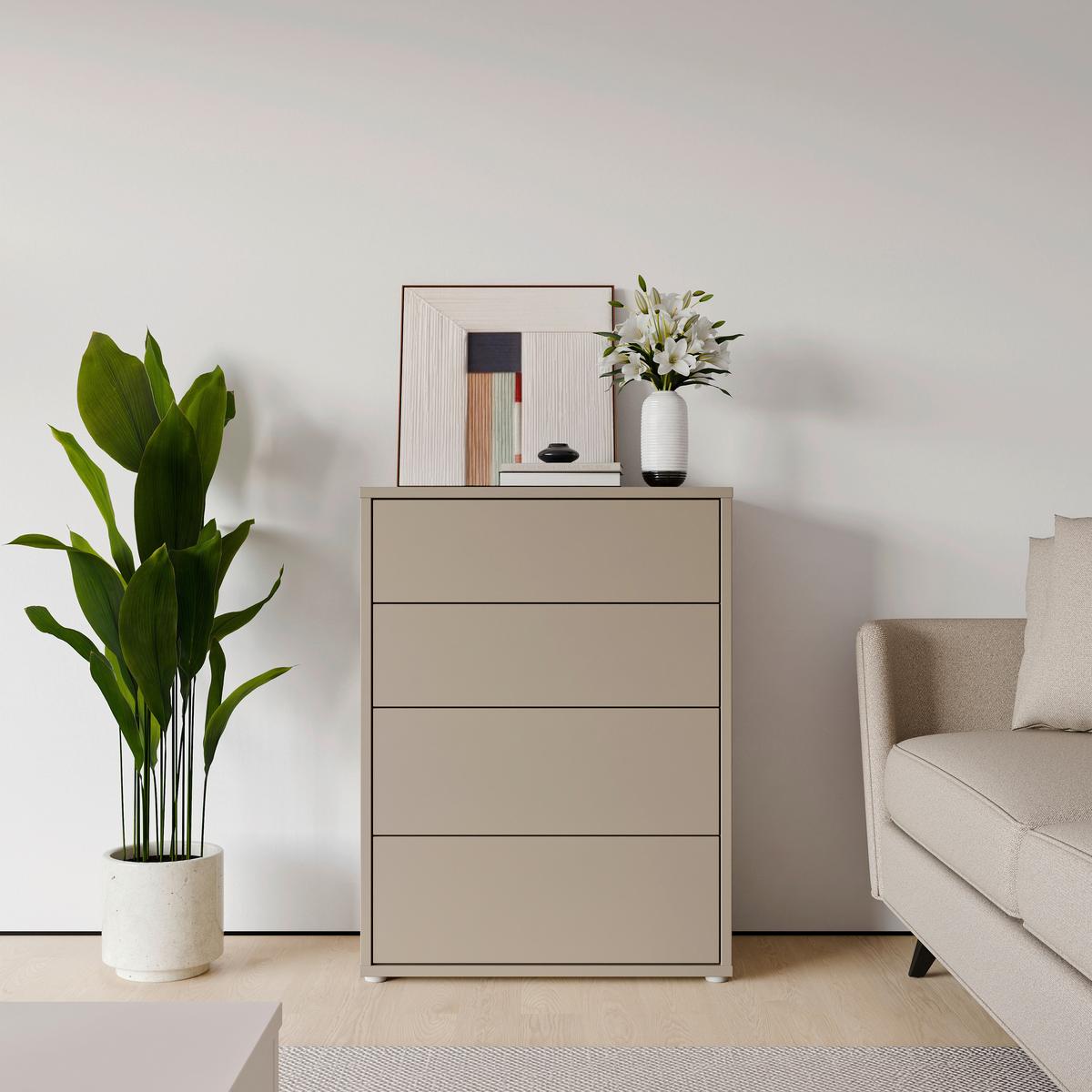 Komoda SPRINGS - béžová hnědá, Moderní, kompozitní dřevo (74,5/99,1/34,9cm)