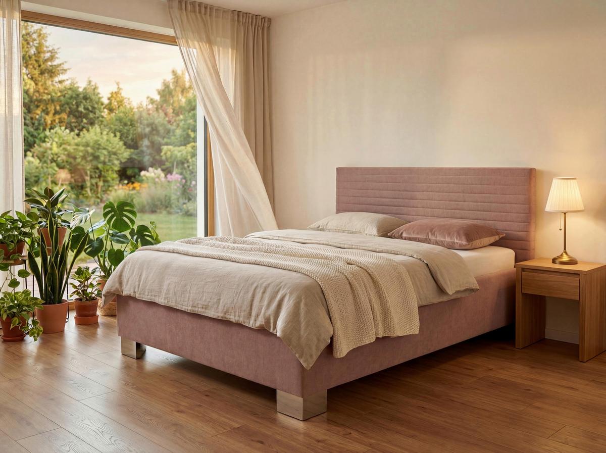 Čalúnená posteľ COMO 2 120x200 cm, svetloružová - svetlomodrá/prírodná farba, Konventionell, drevo/textil (120/200cm)