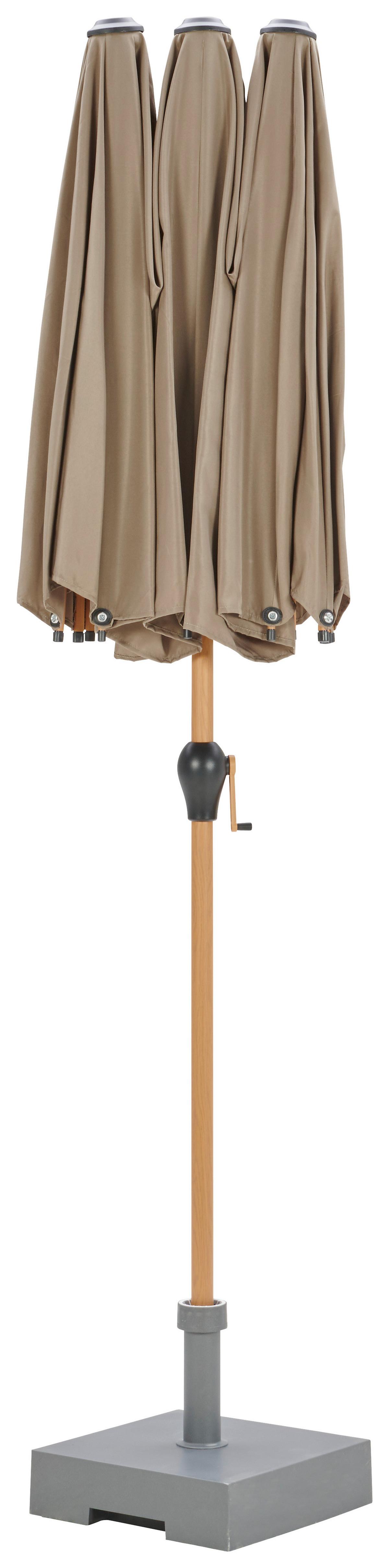 Doppelsonnenschirm Miami Bht: 208x400x236 Cm Taupe - Graubraun/Braun, MODERN, Textil/Metall (208/400/236cm) - Beldano