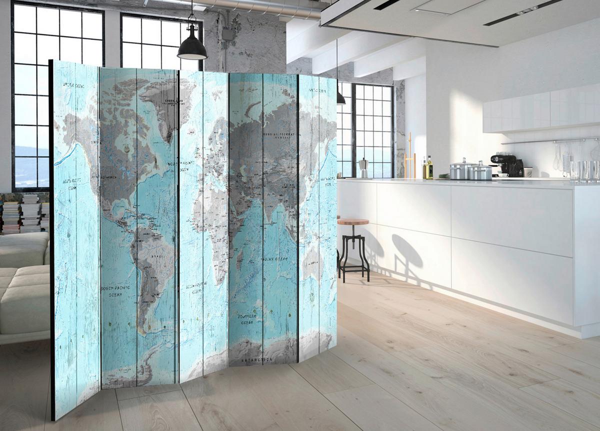 Paravent Hellgrau Hellblau B: 225 Cm - Hellgrau/Hellblau, Basics, Holz/Textil (225/172/3cm) - artgeist