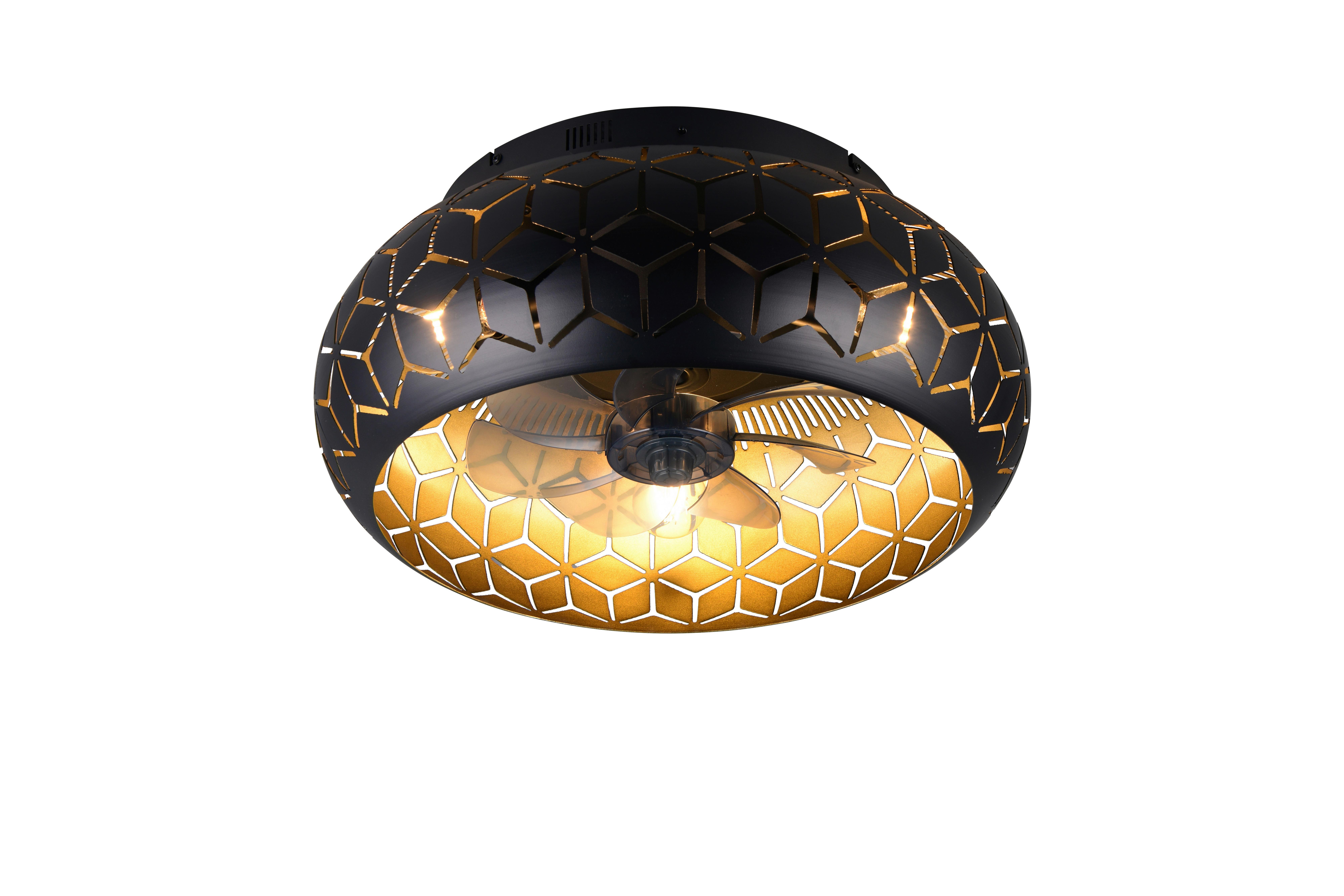 Deckenventilator Bidar D: 50cm Schwarz Goldfarben Transparent - Transparent/Goldfarben, LIFESTYLE, Kunststoff/Metall (50/22cm)