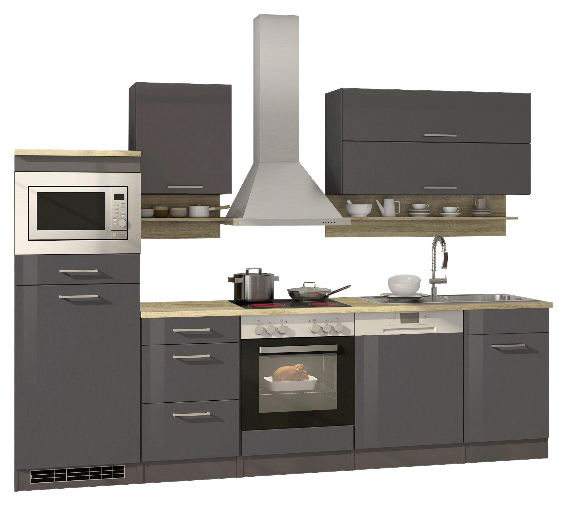 Küchenzeile Mailand mit Geräten 280 cm Anthrazit Elegant - Eichefarben/Anthrazit, MODERN, Holzwerkstoff (280cm) - MID.YOU