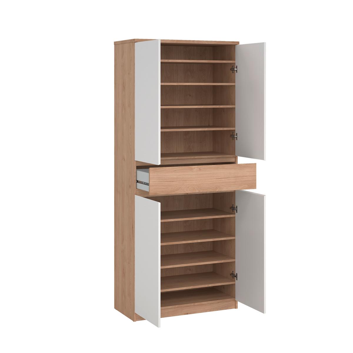 Schuhschrank Naia Weiß, Eichefarben, B: 80,4 Cm - Eichefarben/Weiß, Design, Holzwerkstoff (80,4/191,7/40cm) - Livetastic