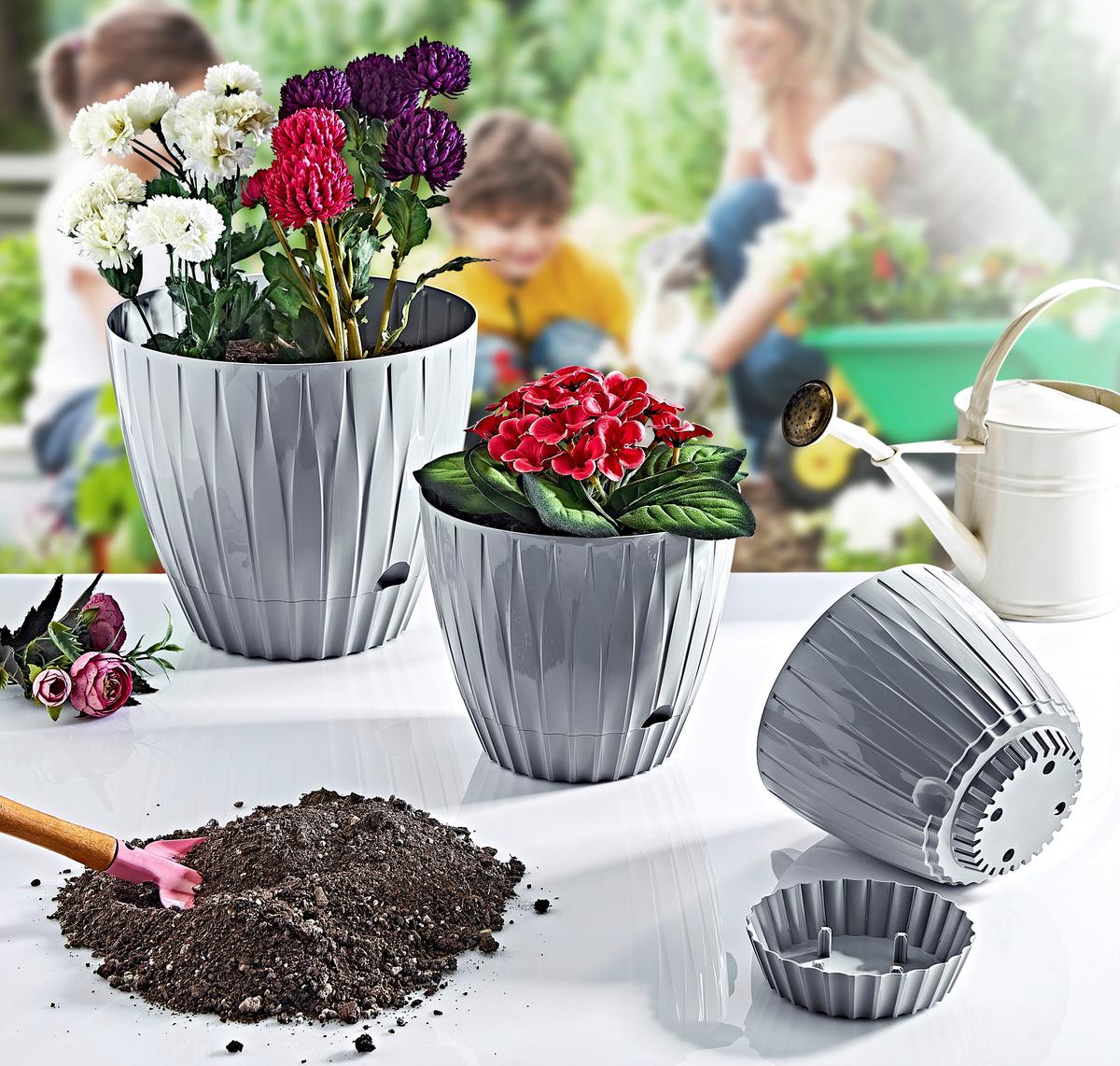 Blumentopf Leo - Hellbraun/Hellgrau, KONVENTIONELL, Kunststoff (14,5/13cm) - Luca Bessoni