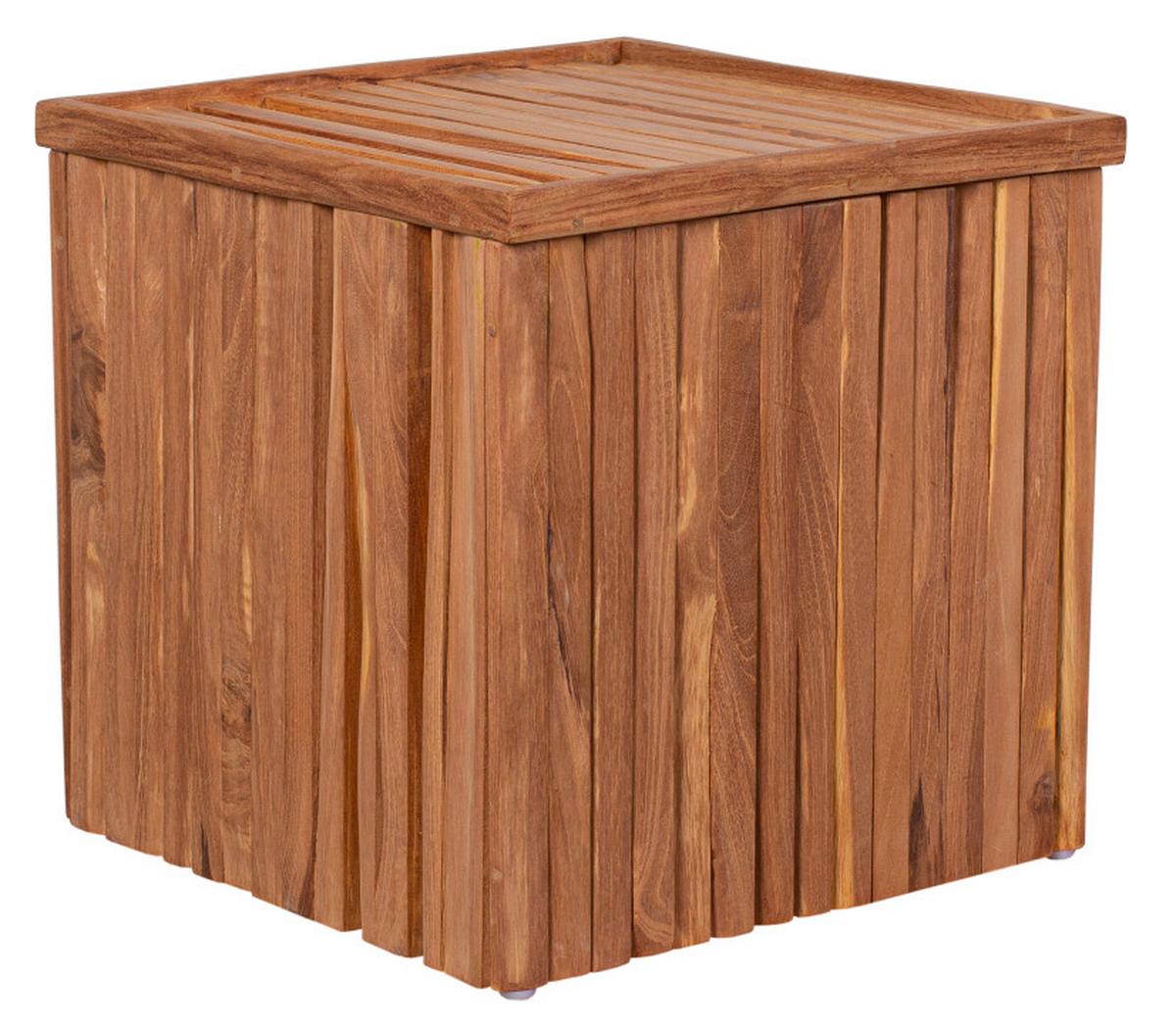 Gartenhocker Woodie Teakholz Braun/Taupe mit Stauraum - Taupe/Braun, Basics, Holz/Textil (45/45/45cm) - Gardenson