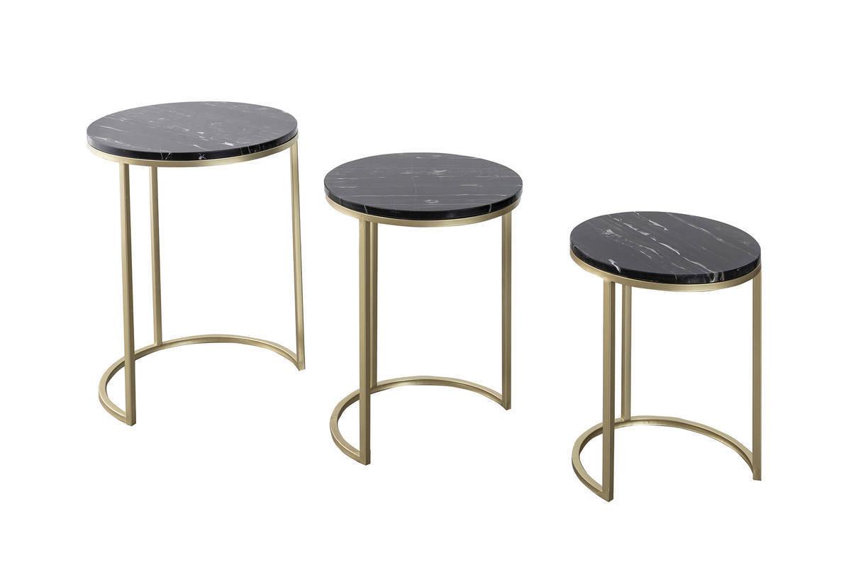Beistelltisch 3-Teilig Tria Schwarz/Goldfarben - Goldfarben/Schwarz, Trend, Stein/Metall - Kayoom