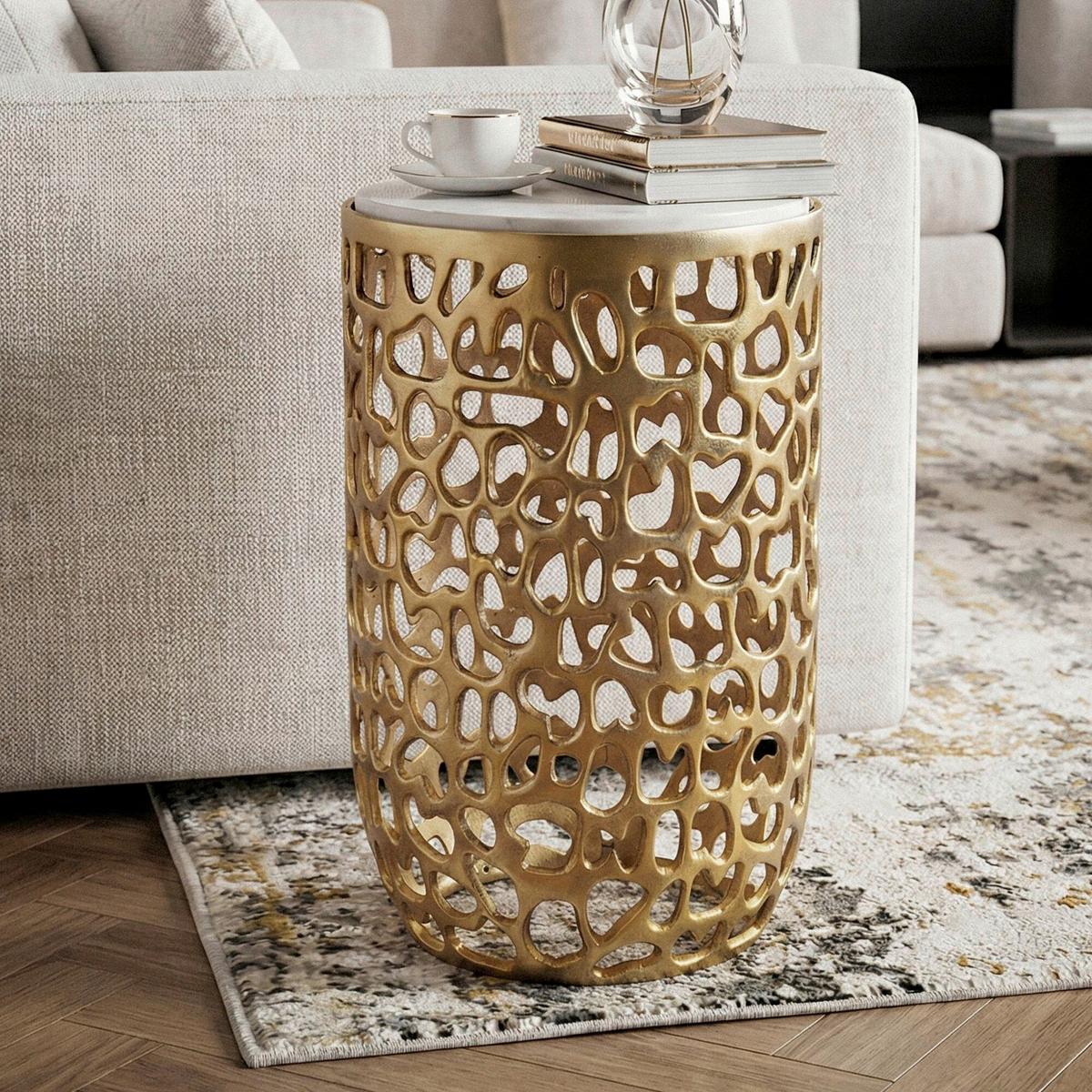 Beistelltisch Goldfarben B: 30 cm - Goldfarben, Design, Stein/Metall (30/50/30cm) - Livetastic