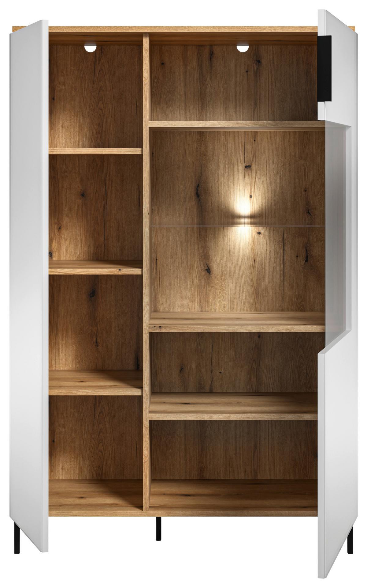 Highboard Austin 90 cm Eichefarben/Glasfront Weiss - Eichefarben/Schwarz, Trend, Glas/Holzwerkstoff (90/140/40cm)
