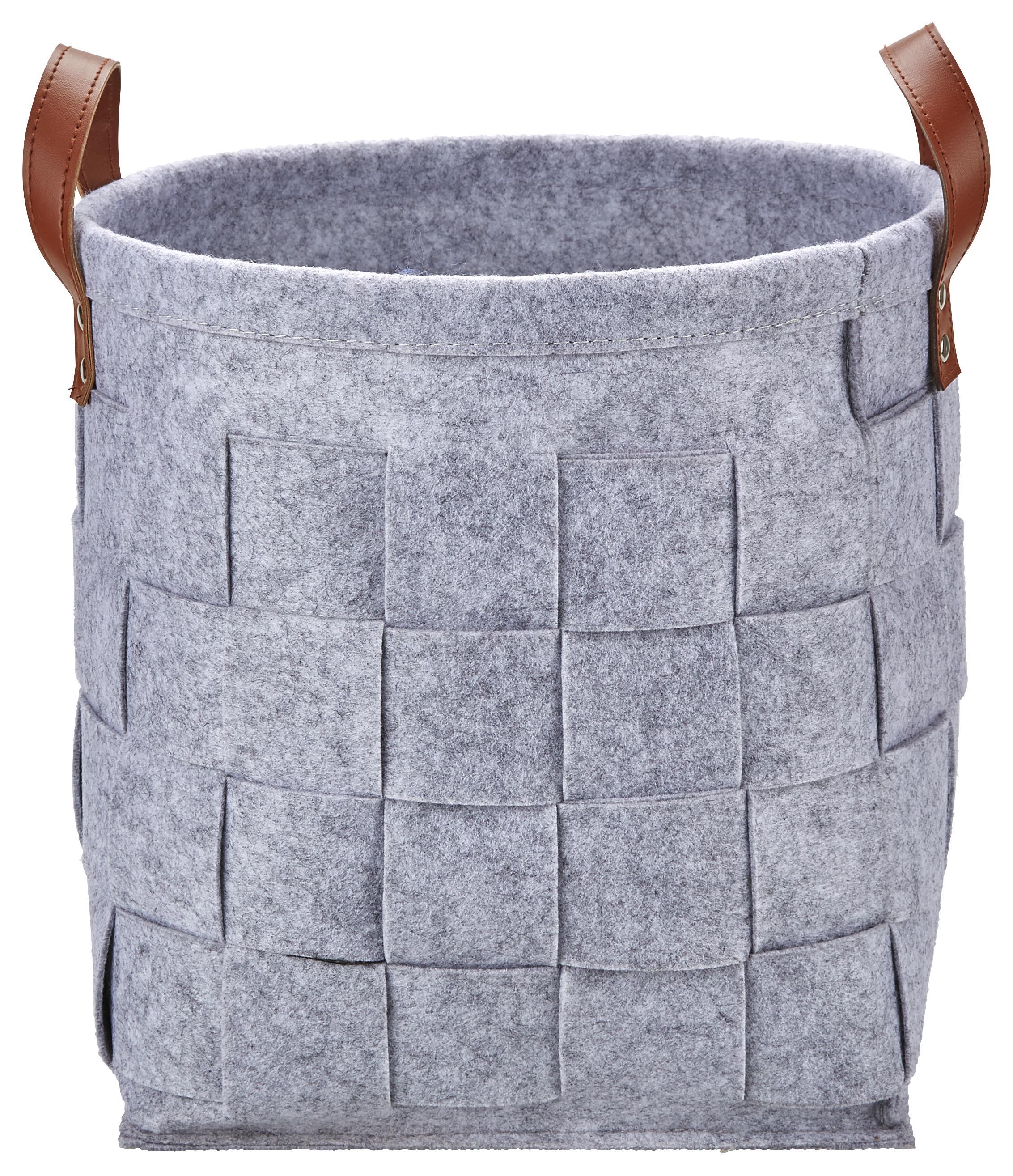 Tárolókosár Alberich M - Barna/Szürke, romantikus/Landhaus, Bőr/Fém (31/28cm) - James Wood
