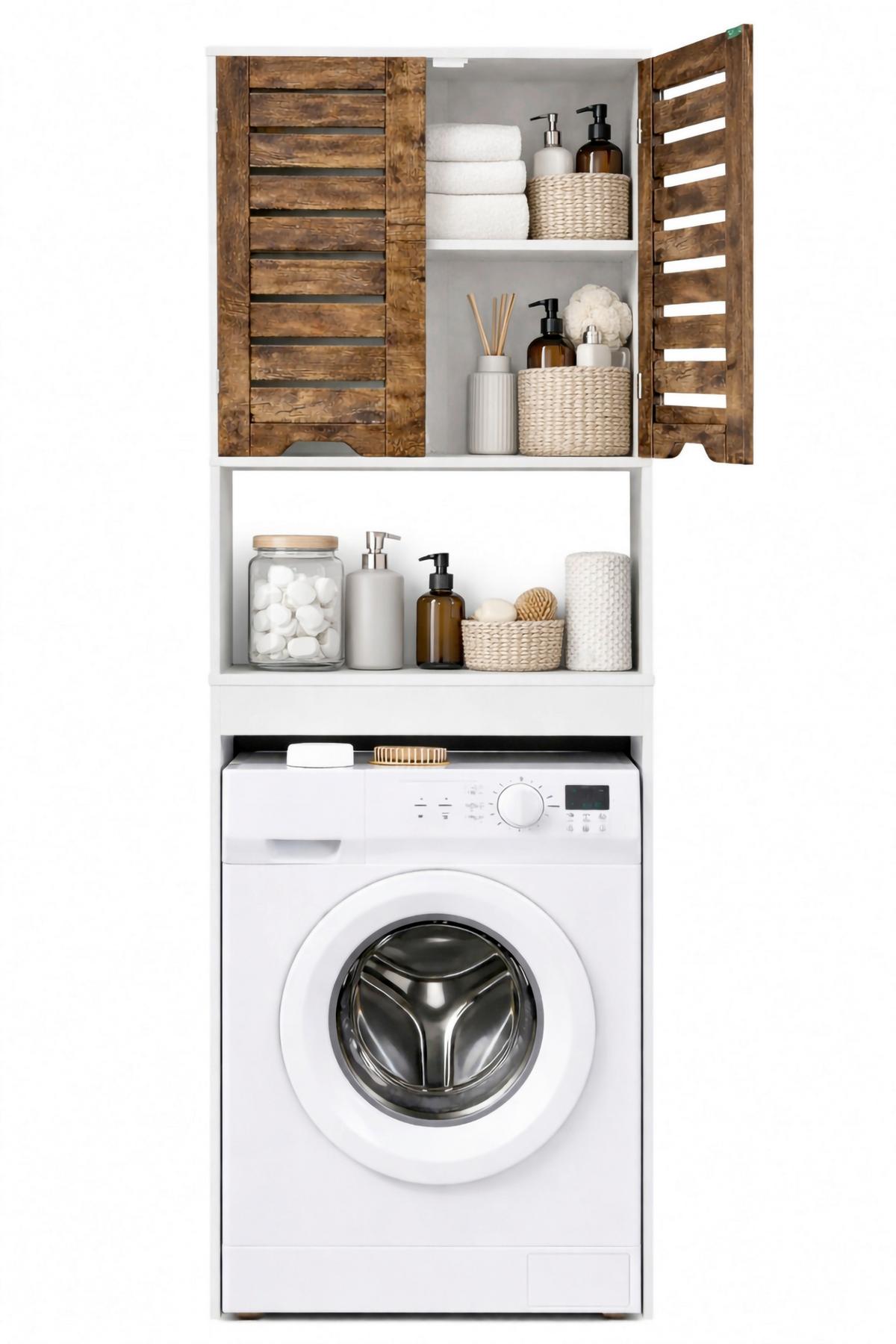 Waschmaschinenschrank Flonali Weiß/Eichefarben B: 63cm - Eichefarben/Weiß, Trend, Holzwerkstoff (63/179/23cm) - MID.YOU