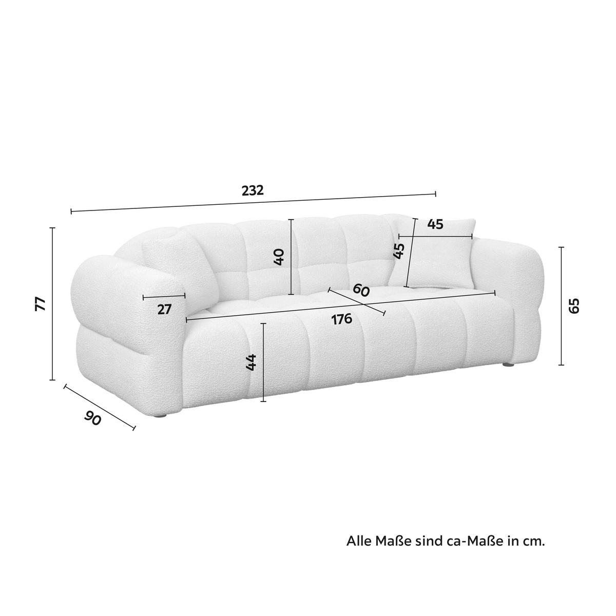 Pohovka MARIE, bílá žinylka, max. 360 kg - bílá/černá, Moderní, dřevo/textil (232/77/90cm) - Bessagi Home