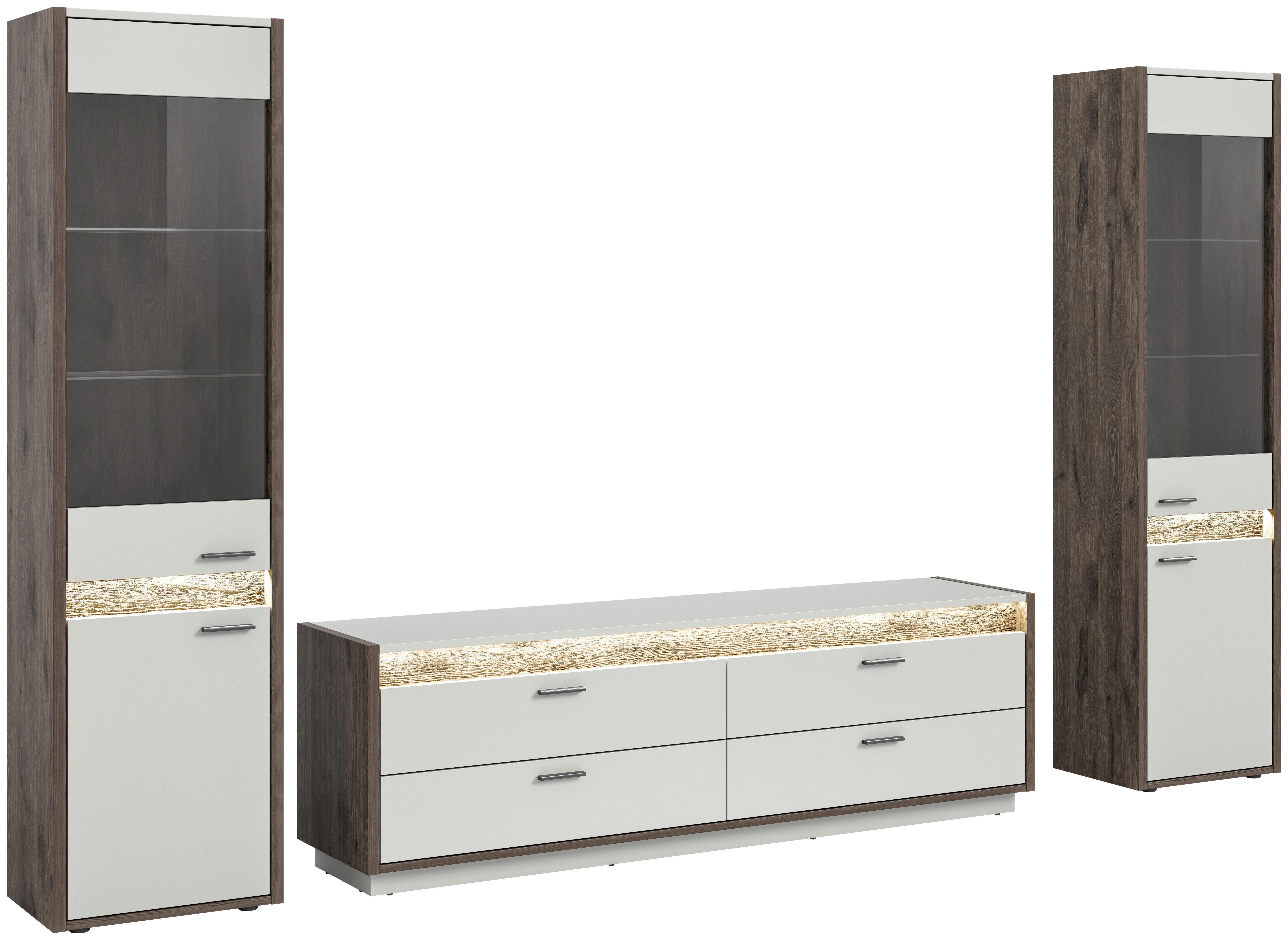 Wohnwand Hellgrau Nb, Nox Oak Dekor - Hellgrau, Design, Glas/Holzwerkstoff (319/198/43cm) - MID.YOU