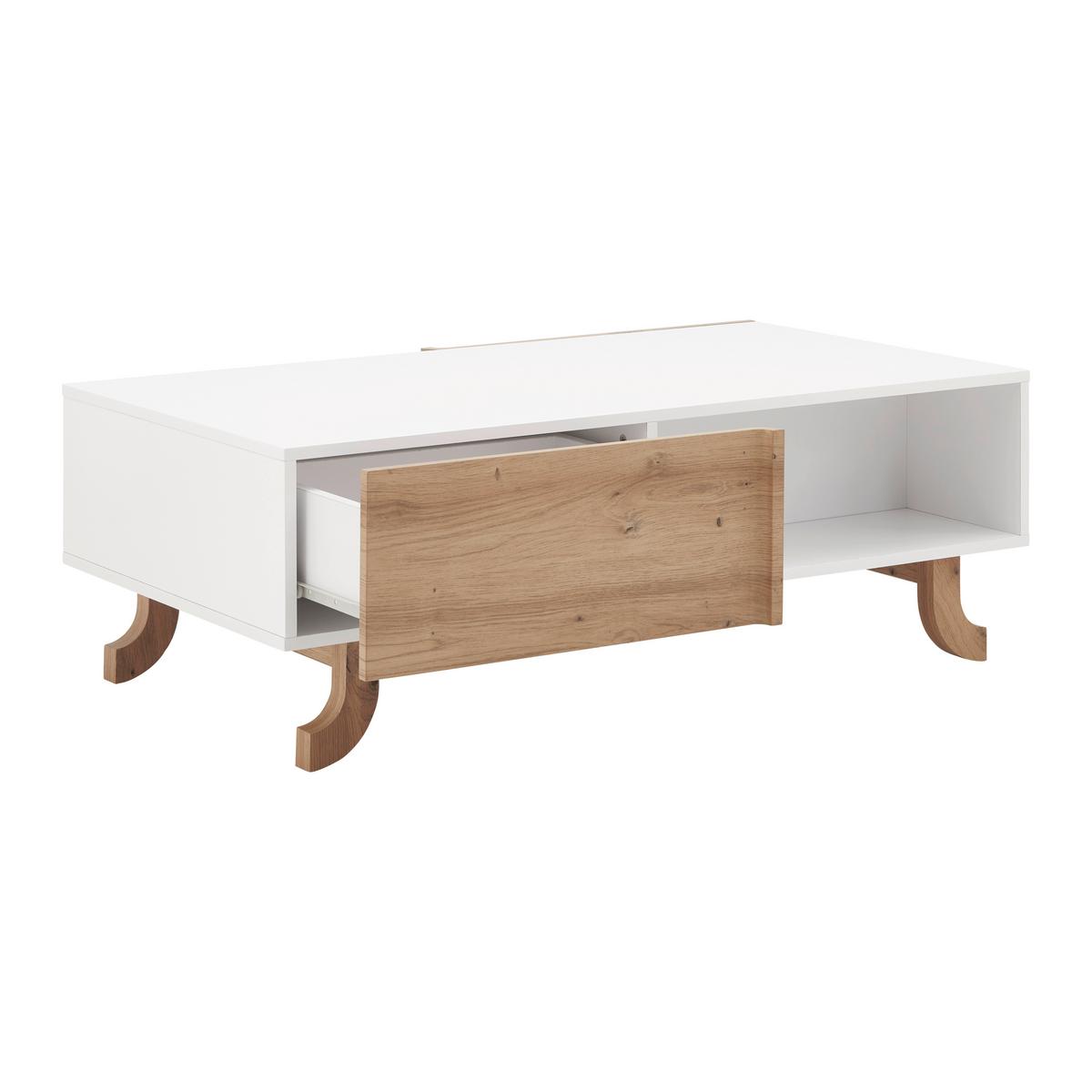 Konferenčný stolík VIRA farby dubu/biela - biela/farba borovice, Modern, drevo (110/38/66cm) - Bessagi Home