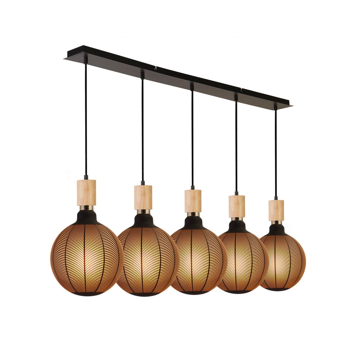 Hängeleuchte 50212-5na - Schwarz/Naturfarben, Natur, Holz/Metall (10/9/115cm)