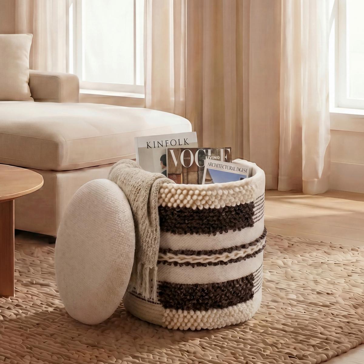 Taburet, š: 40 cm - béžová, Design, textil (40/45/40cm) - Livetastic