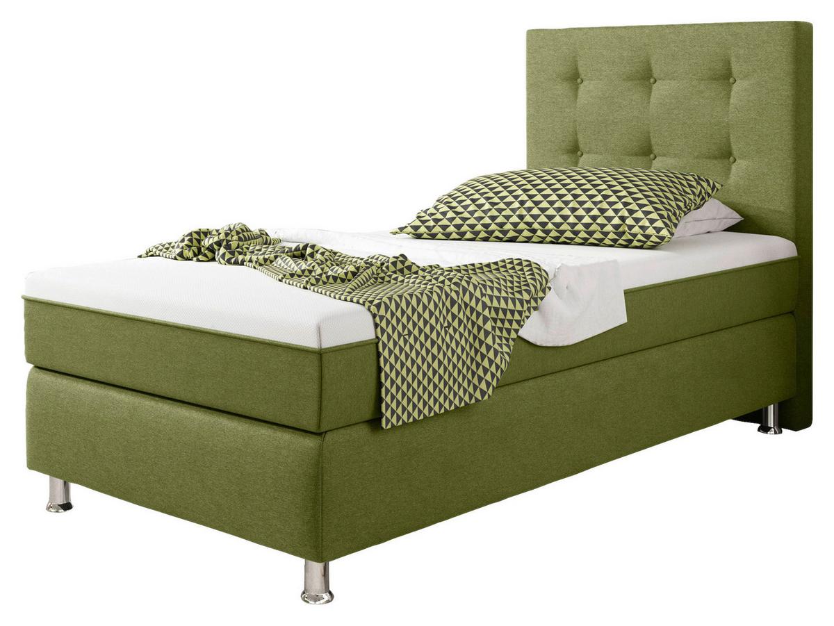 Boxspringbett Mit Topper 90x200 Köln Plus - Silberfarben/Grün, KONVENTIONELL, Textil (90/200cm) - MID.YOU