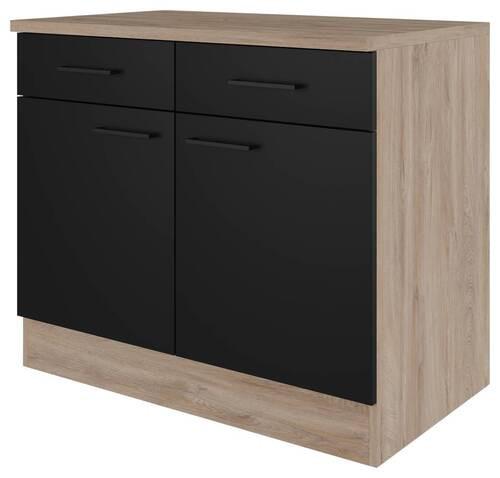 Küchenunterschrank Capri Eiche/Schwarz B: 100 cm - Eichefarben/Schwarz, KONVENTIONELL, Holzwerkstoff (100/85/57cm) - FlexWell