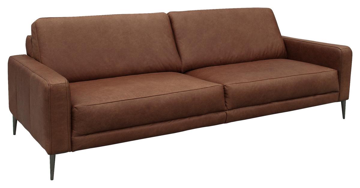 3,5-Sitzer Spring, Dunkelbraun B: 207 cm - Dunkelbraun/Schwarzchrom, Design, Leder (207/85/92cm) - Livetastic