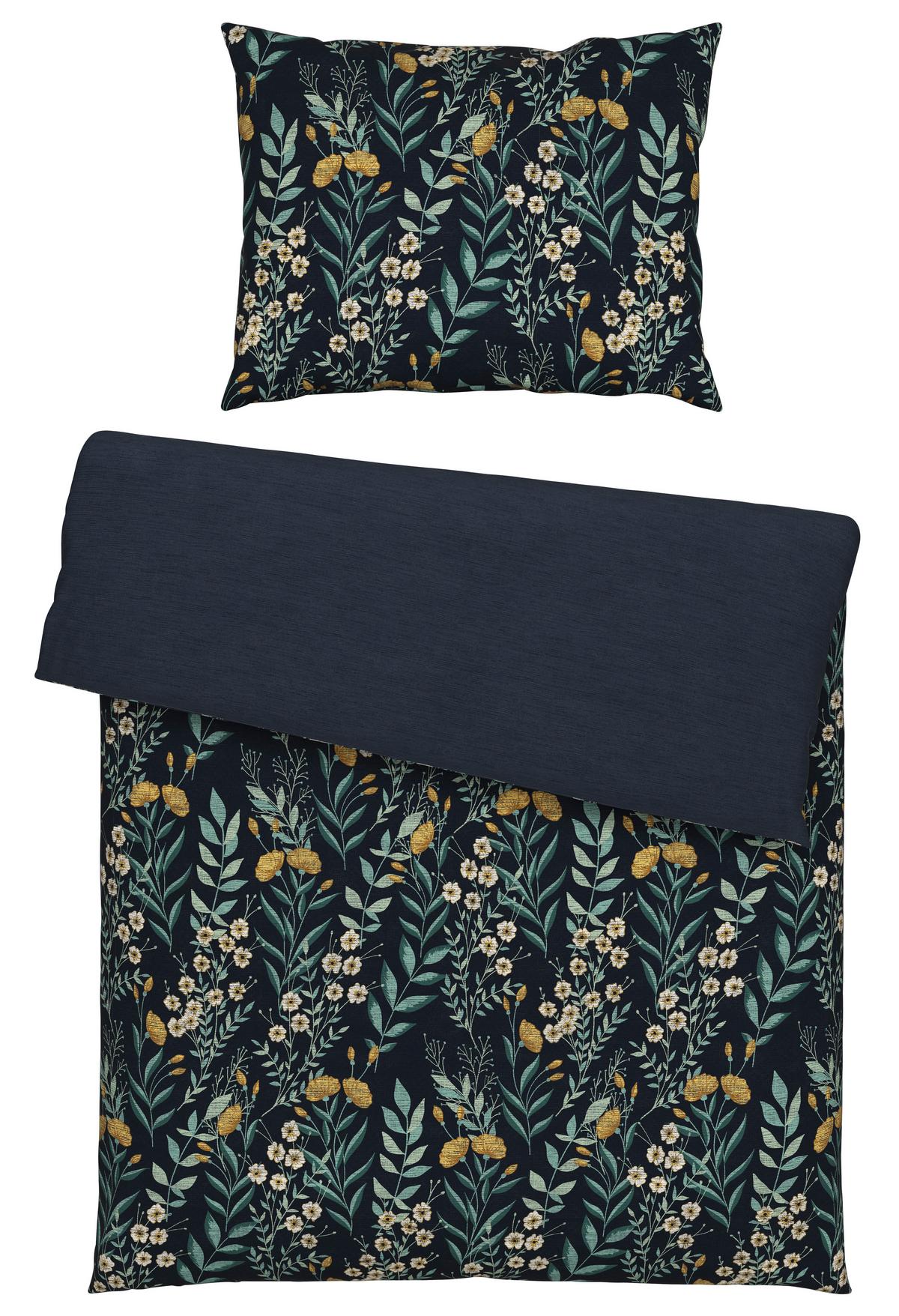Satin Bettwäsche 140x200 cm Olivia Dunkelblau Blumen - Dunkelblau, ROMANTIK / LANDHAUS, Textil (140/200cm) - James Wood