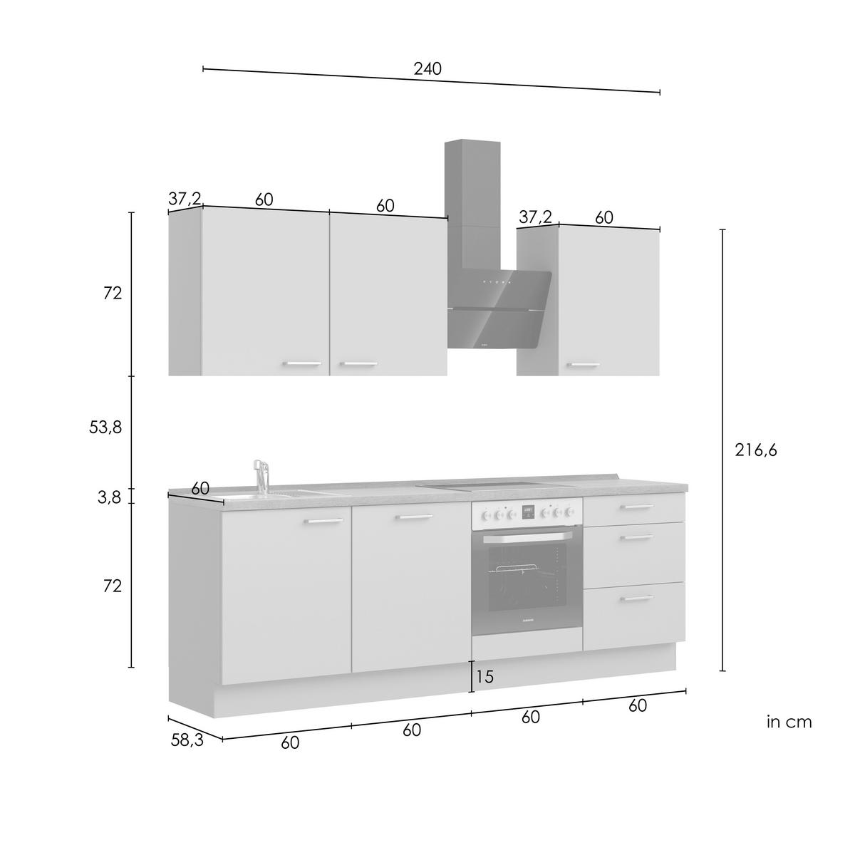 Kuchynská linka 240 cm, biela /dub Sierra - biela/farba ušľachtilej ocele, Romantik / Landhaus, kov/kompozitné drevo (240cm) - Nobilia