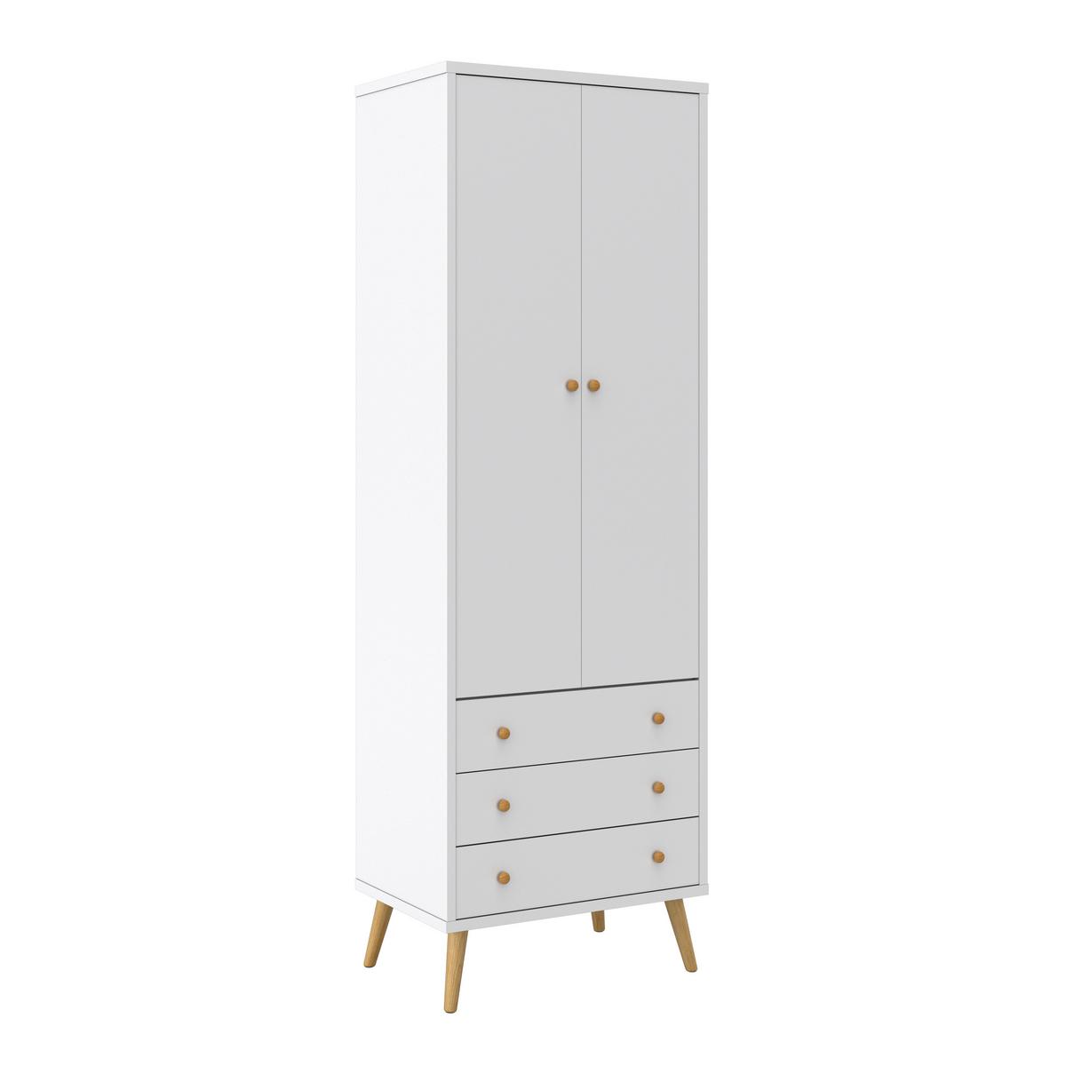 Šatná skriňa LUDO biela - biela/prírodná farba, Modern, kov/drevo (60/180/40cm) - Bessagi Home