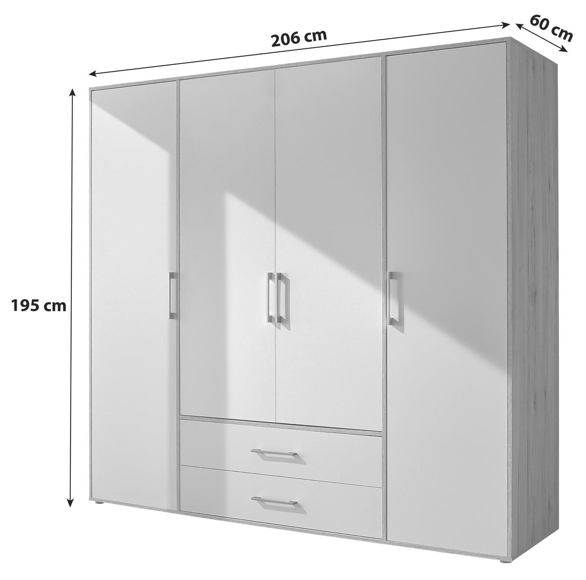 Kleiderschrank 4trg Lembo Artisan Eiche/weiß 206cm - Weiß/Eiche Artisan, Basics, Holzwerkstoff (206/195/60cm)